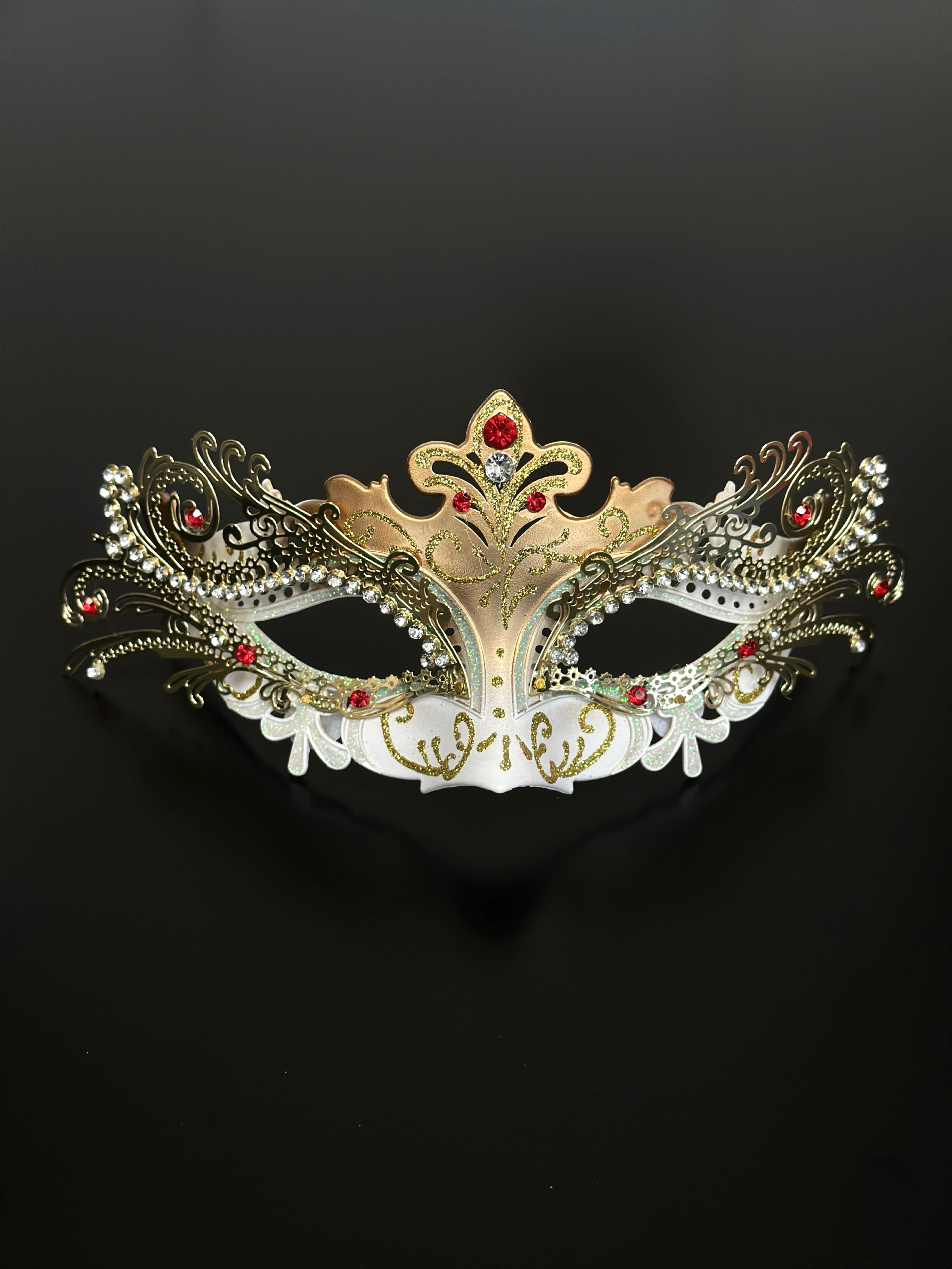 Golden Flame Fox Mask - Red Rhinestones