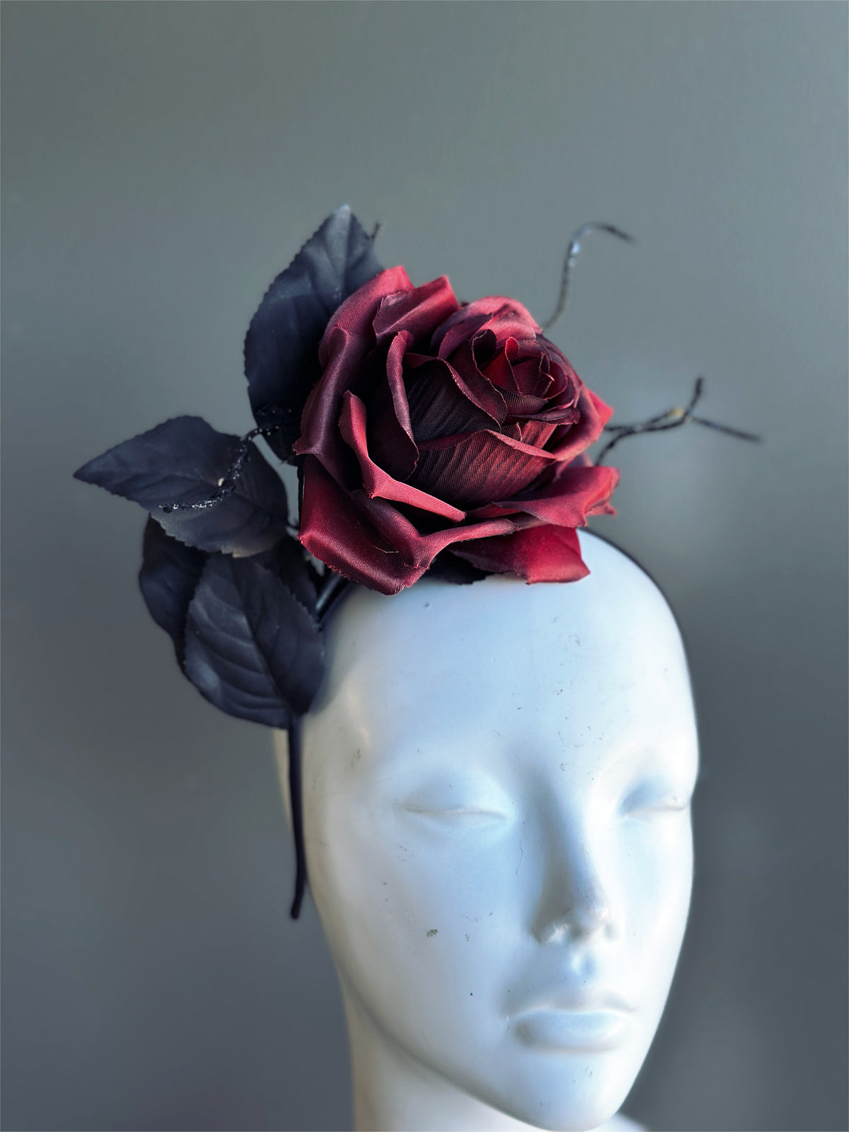 Burgundy Noir Rose Fascinator