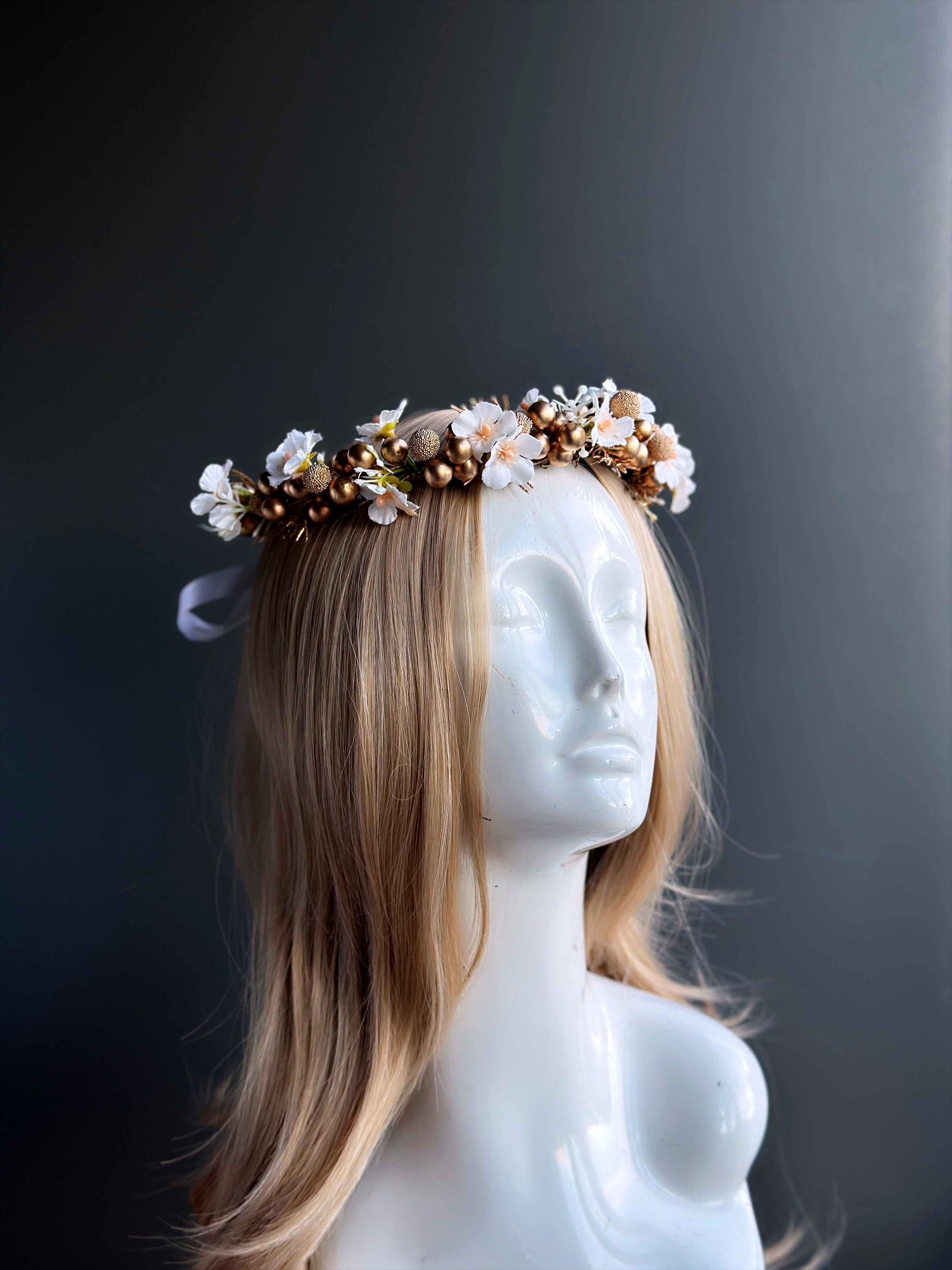 White and Gold Flower Crown – Floral Headband