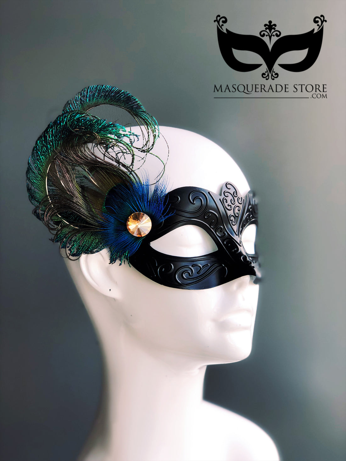 The Muse Black Mask - Peacock Feathers