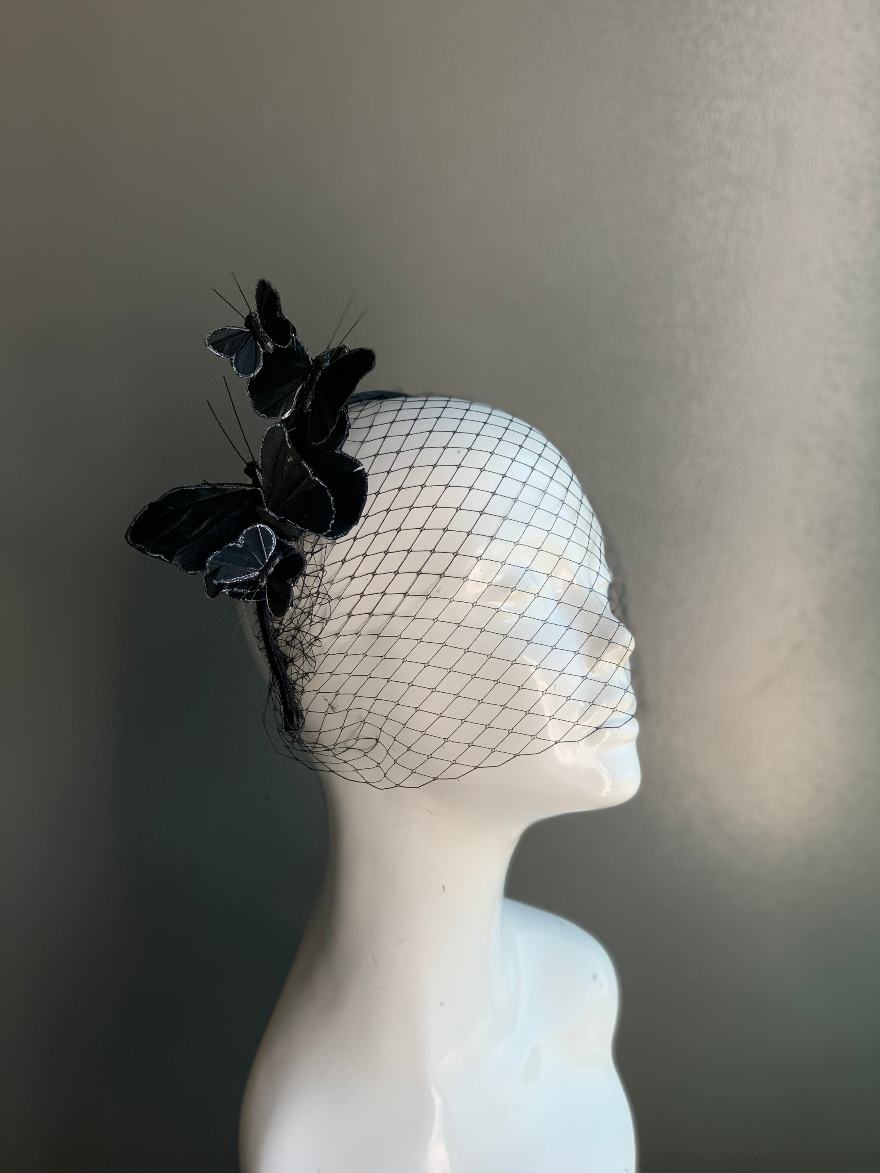 Midnight Flutter Veil Fascinator
