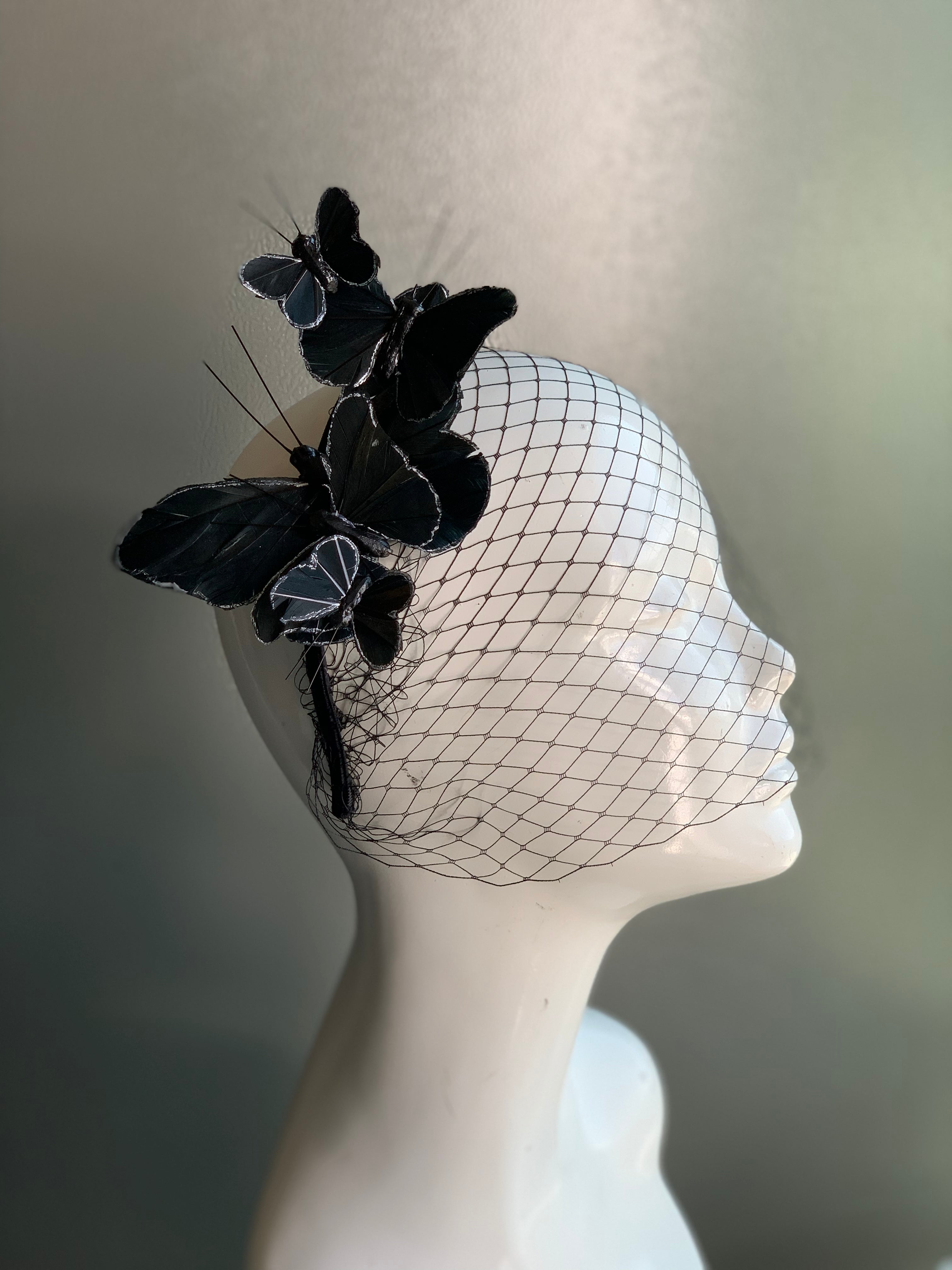 Midnight Flutter Veil Fascinator