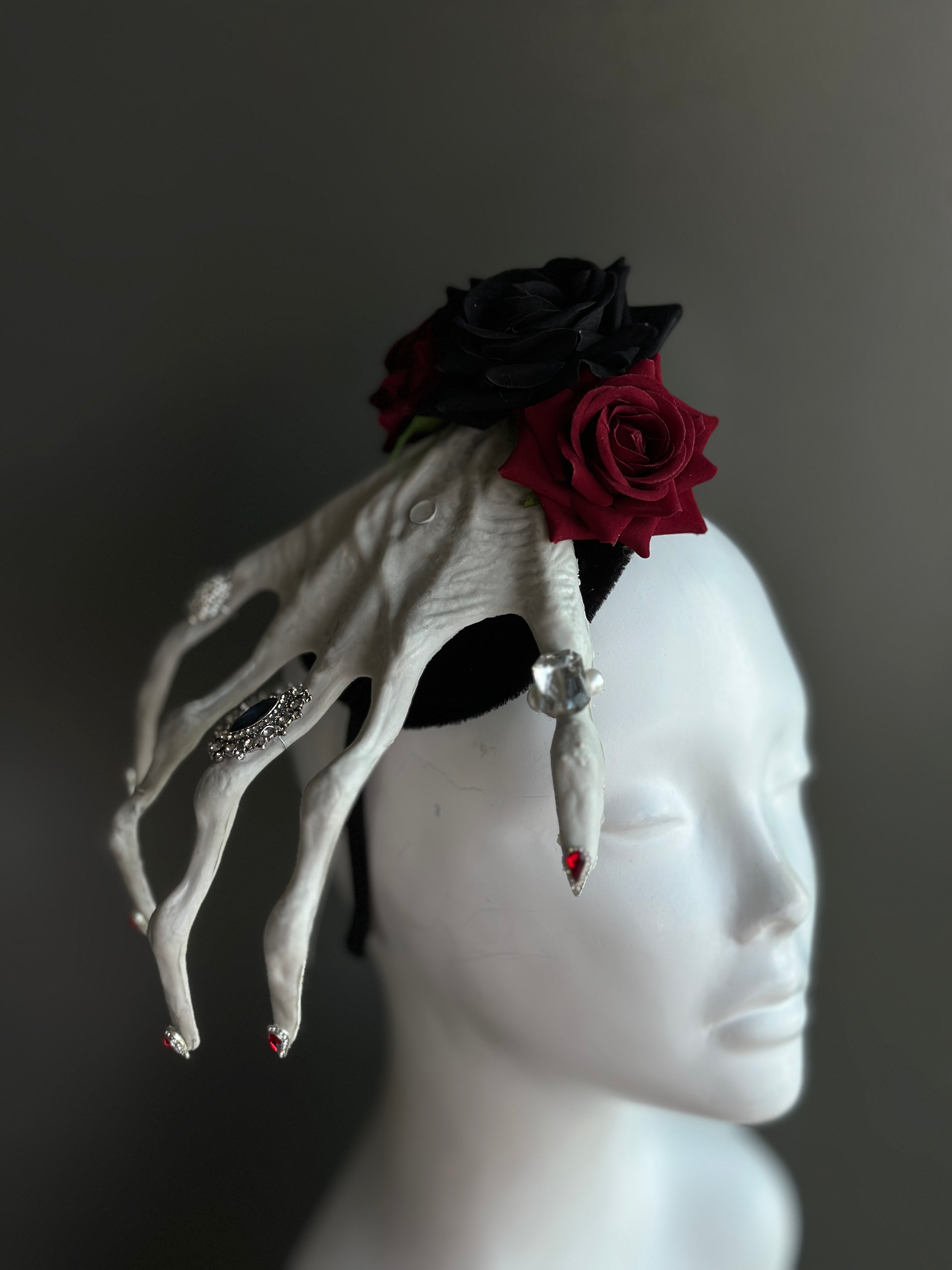 Gothic Hand – Black & Red Rose Headpiece