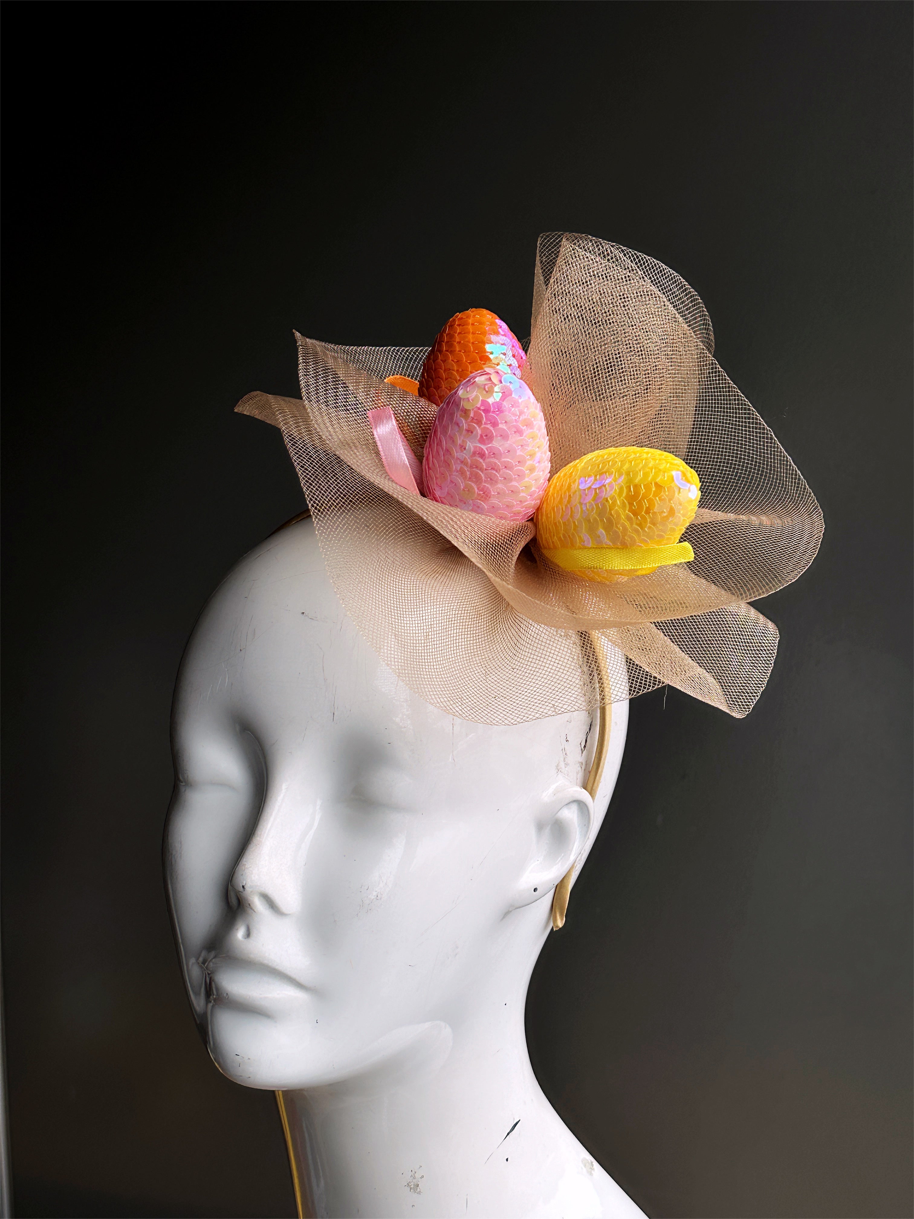 Sequin Easter Eggs Fascinator - Golden