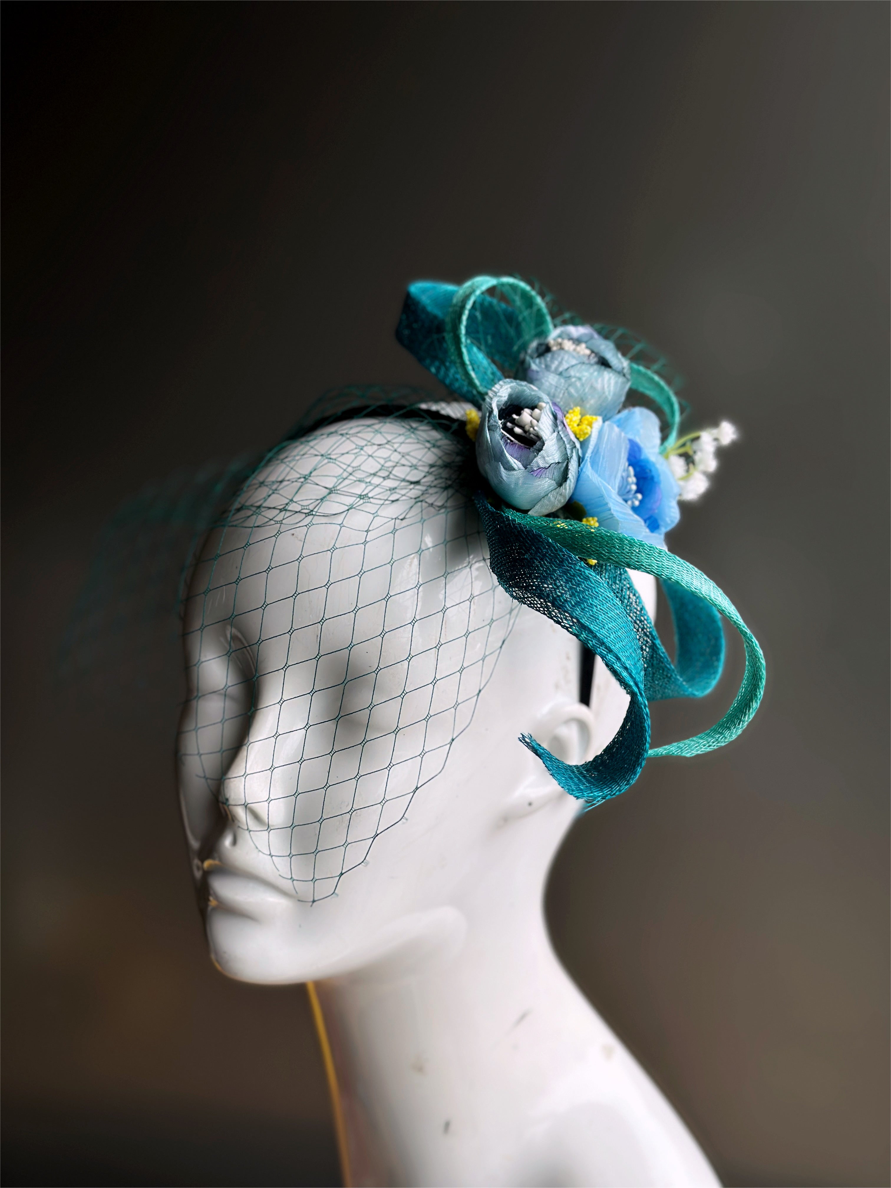 Teal Blues Fascinator - Bloom Veil
