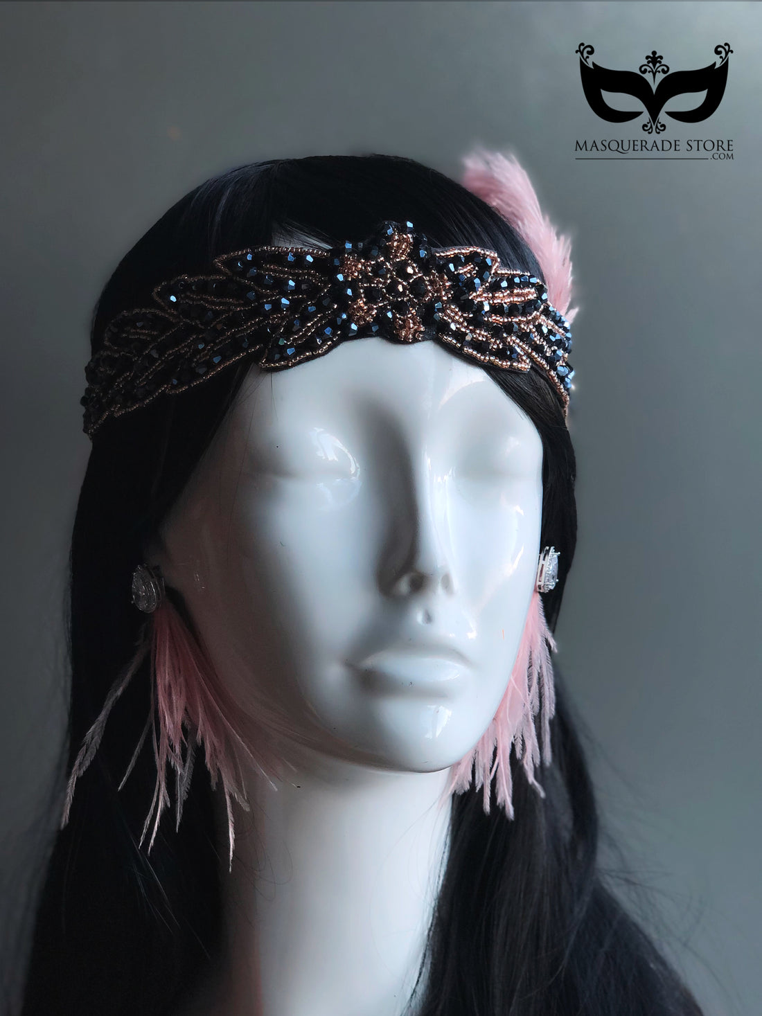 Midnight Flapper Headband - Pink Feather