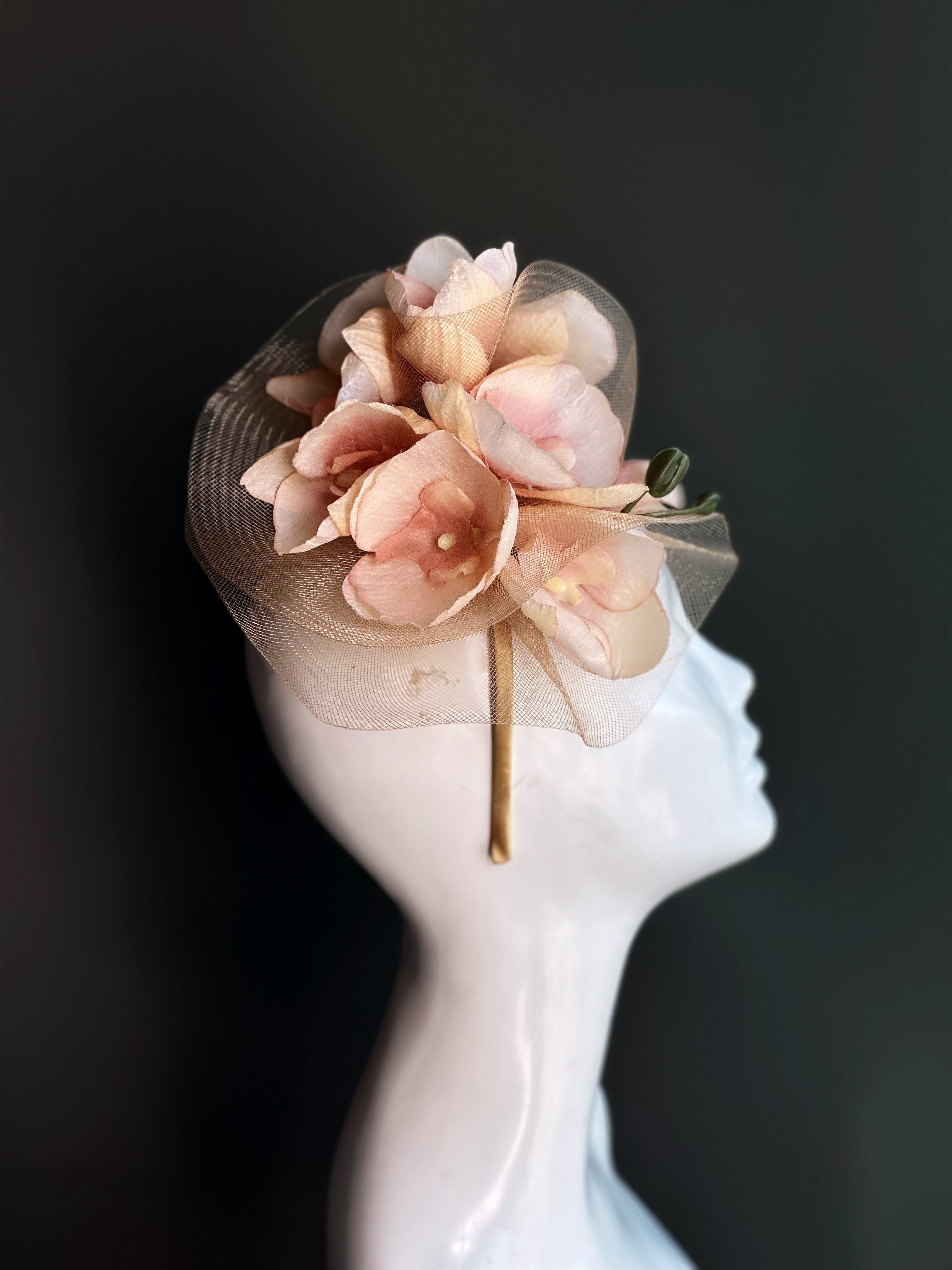 Orchid Fascinator - Peach & Gold