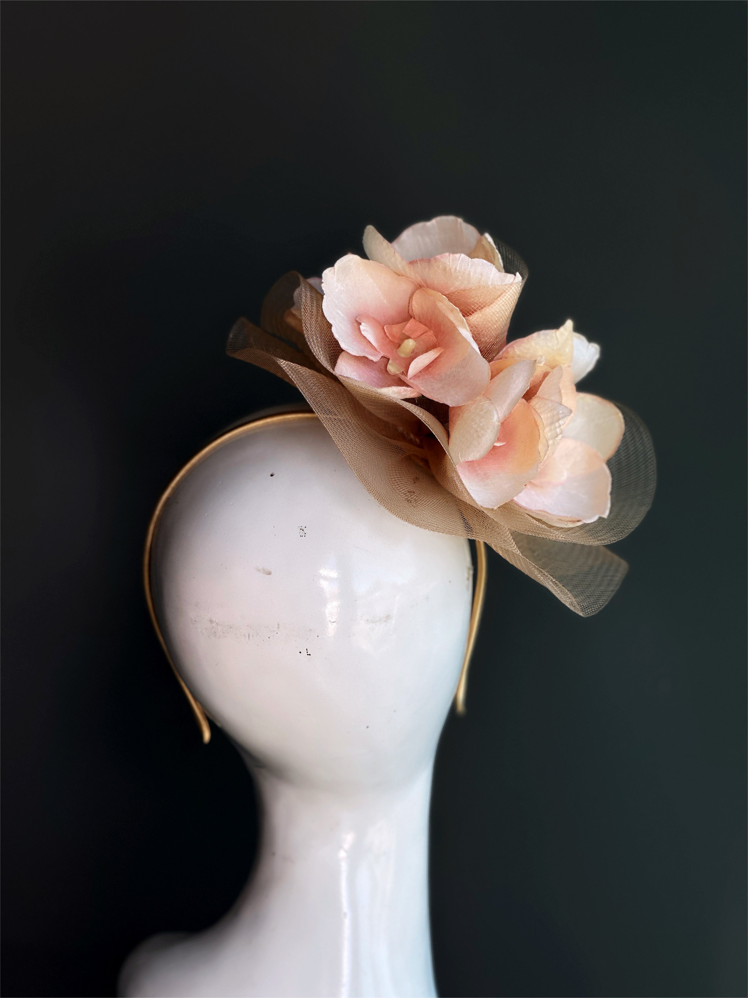 Orchid Fascinator - Peach & Gold
