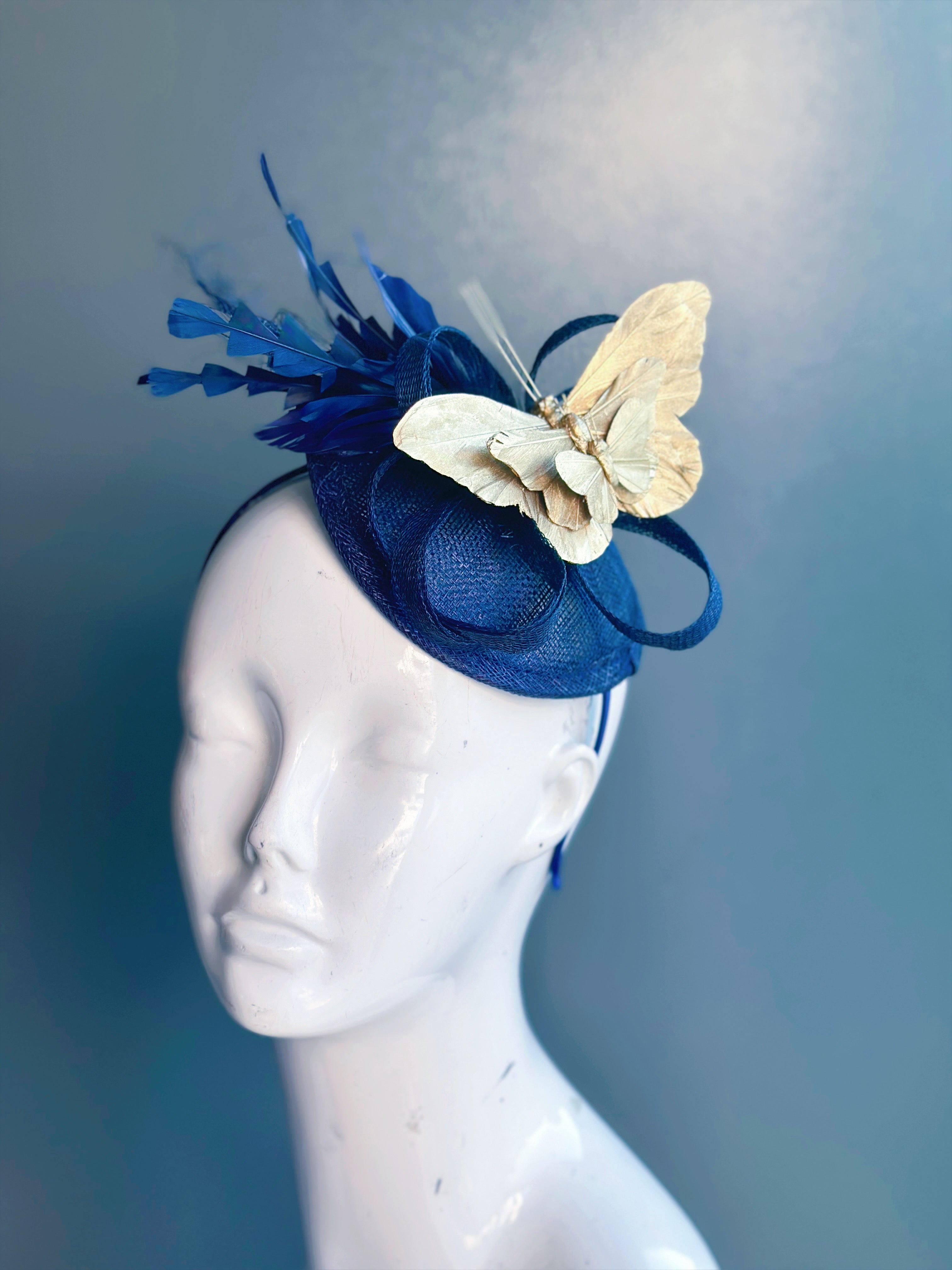 Butterfly Fascinator - Navy Blue Gold