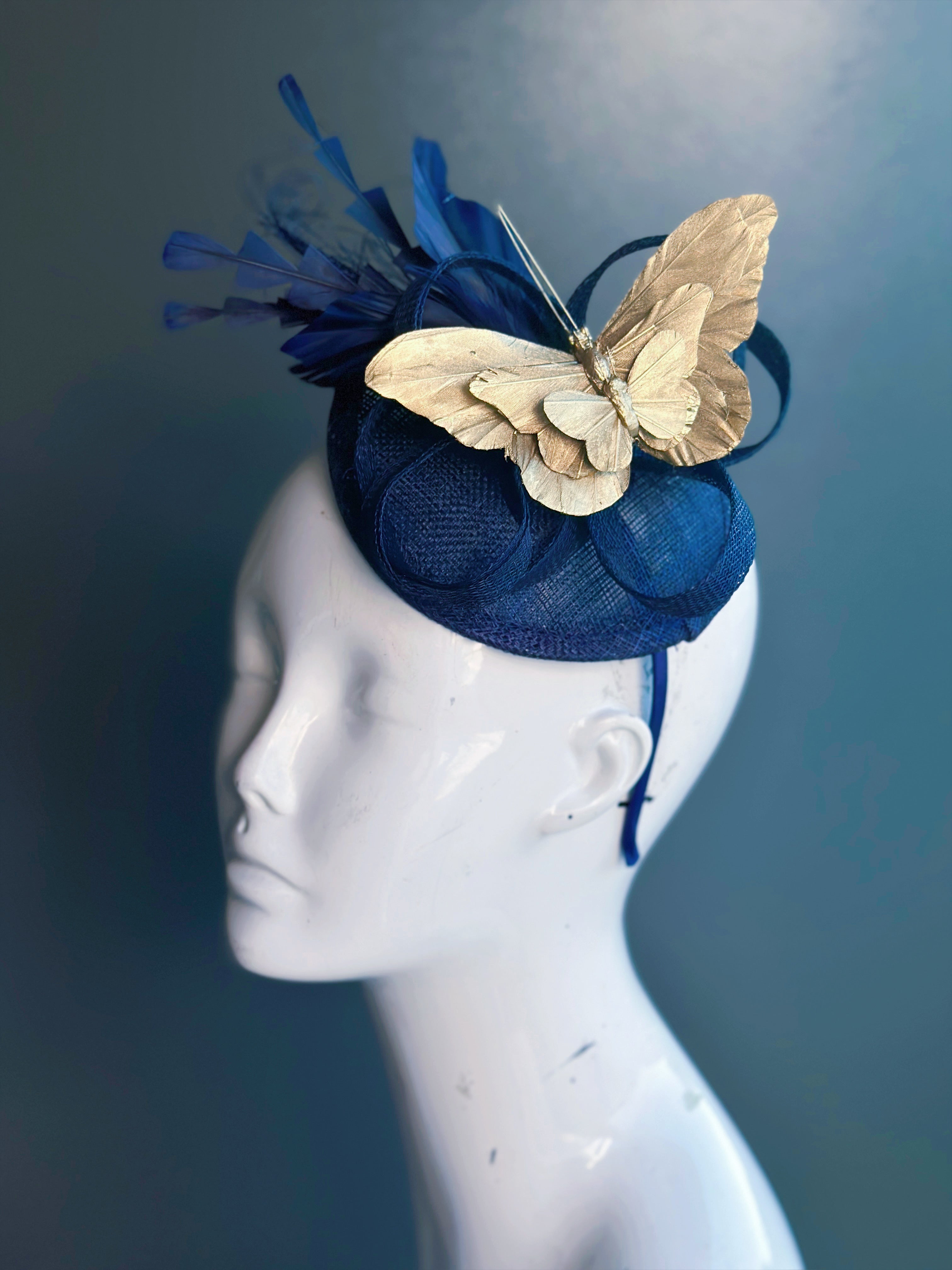 Butterfly Fascinator - Navy Blue Gold