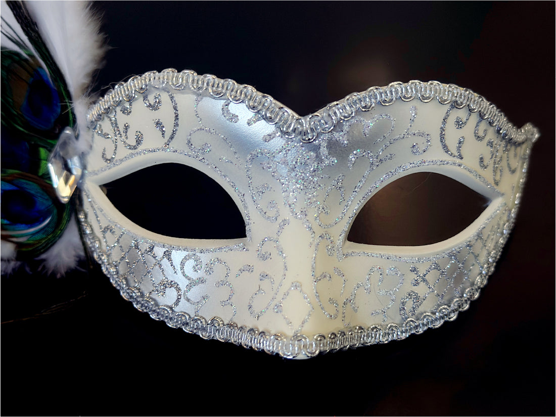 Peacock Mask - White Silver