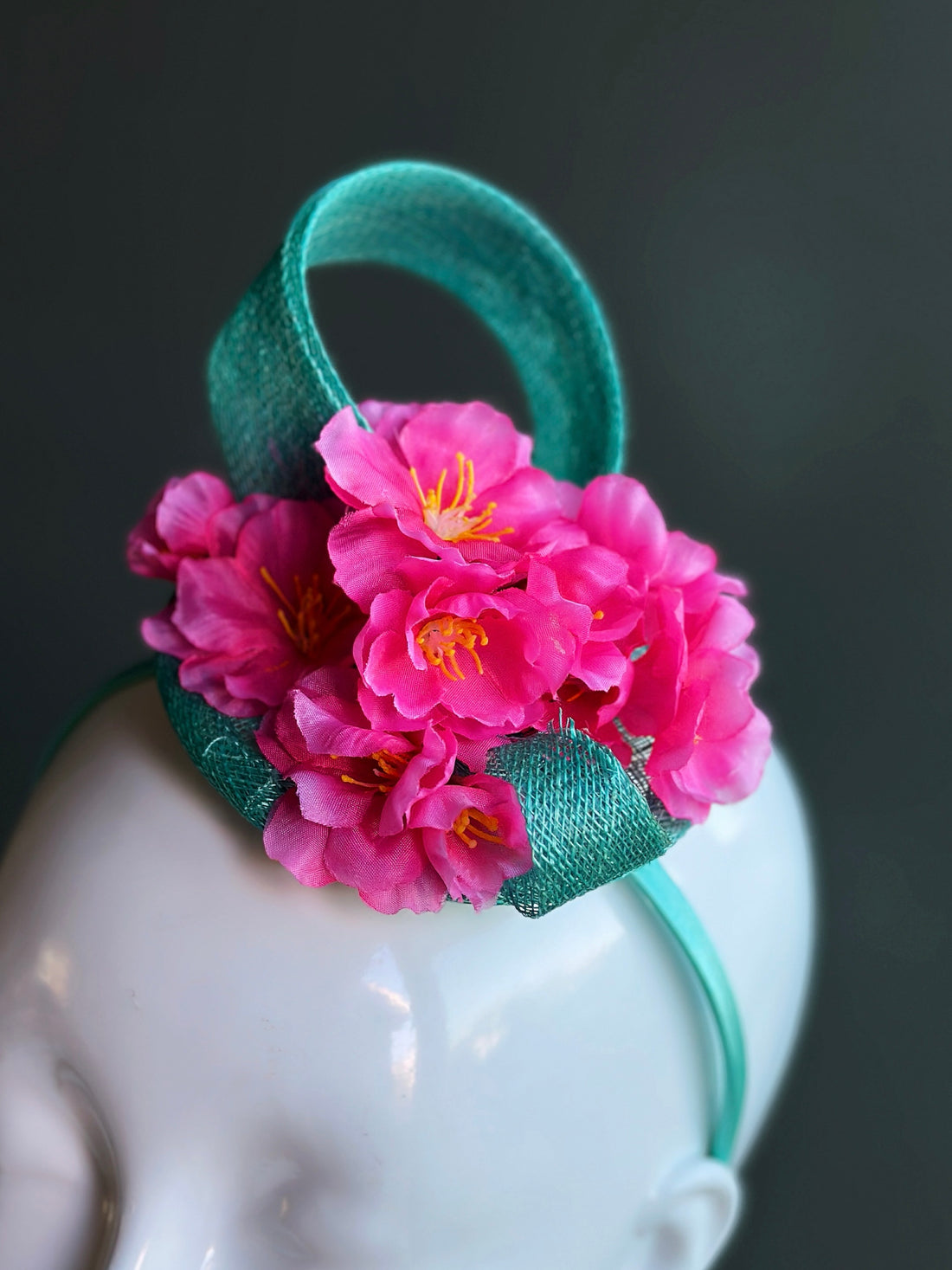 Hot Pink Floral Teal Headband Fascinator