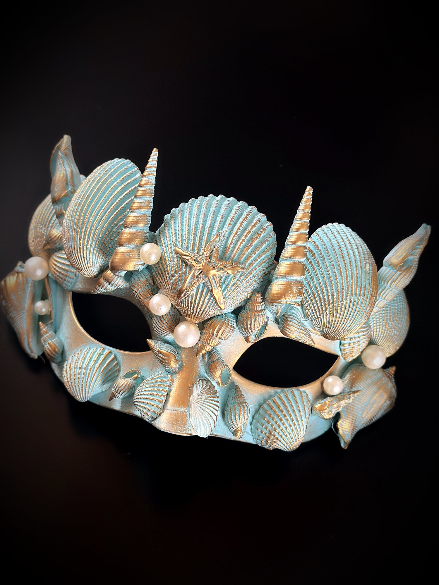 Merman Shell Mask - Turquoise Gold