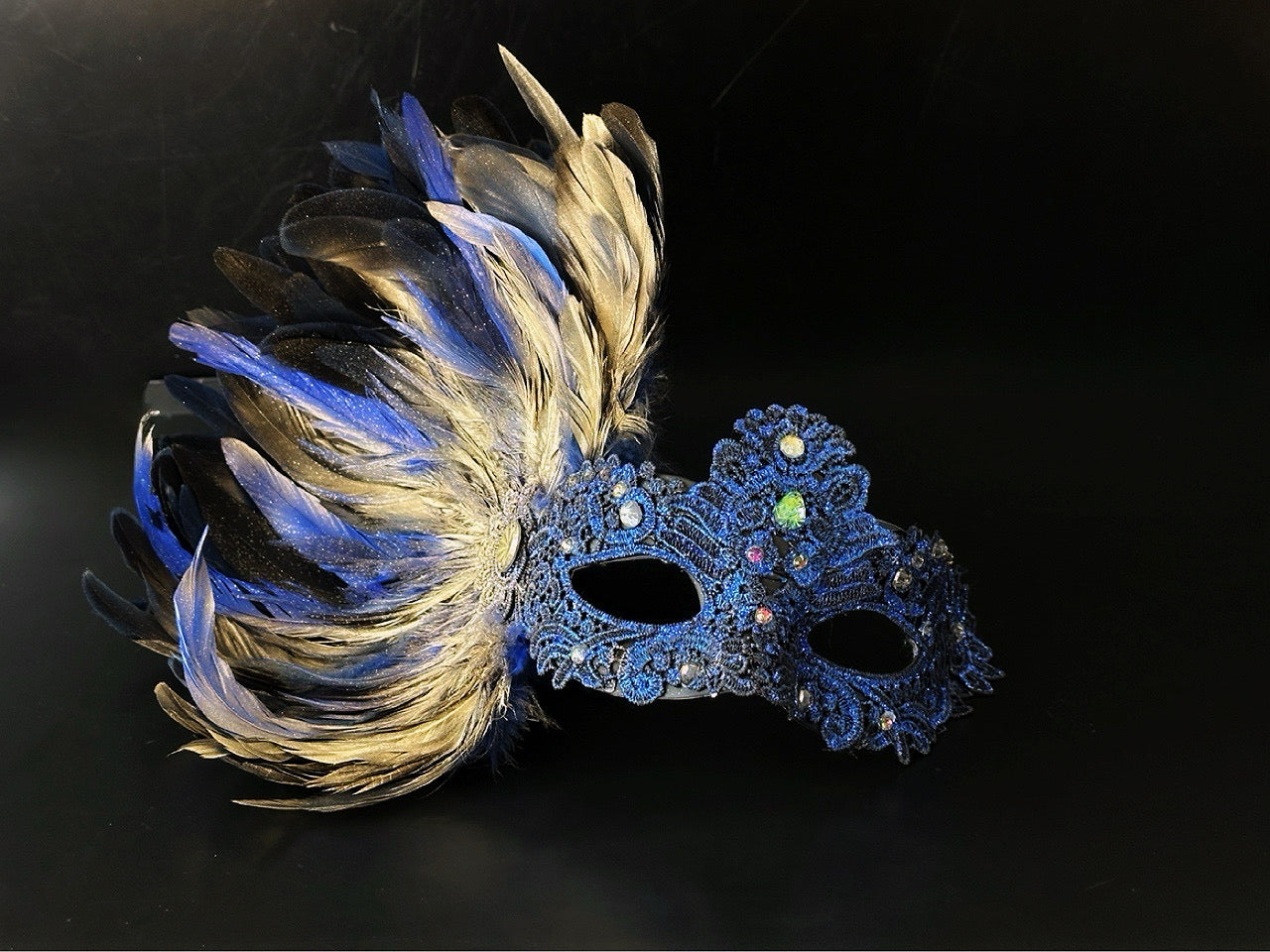 Lux Feather Mask - Blue Gold