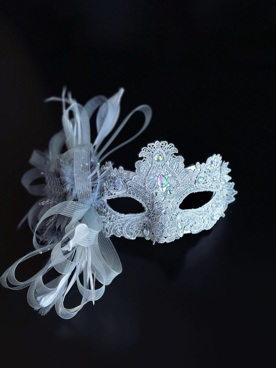 Macrame Feather Mask - Silver