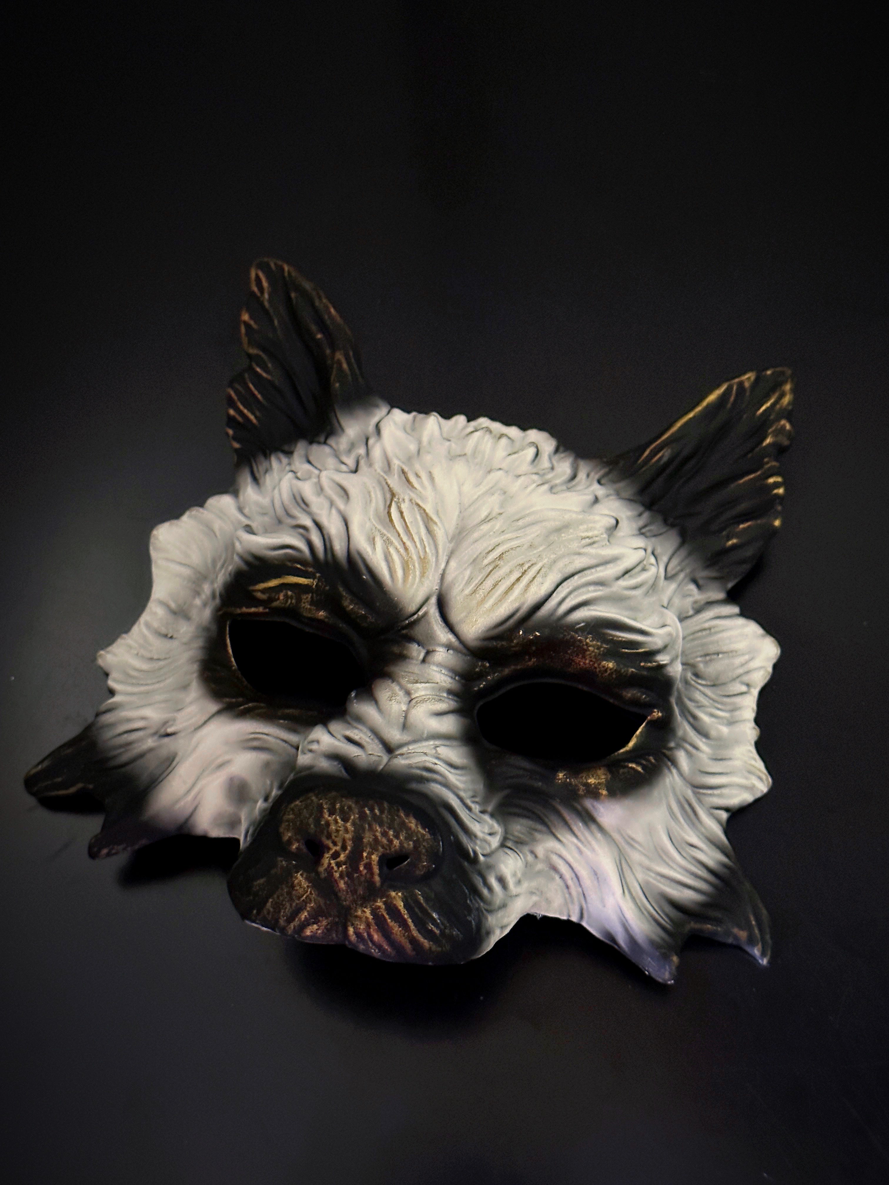Wolf Mask - Black/Brass/White