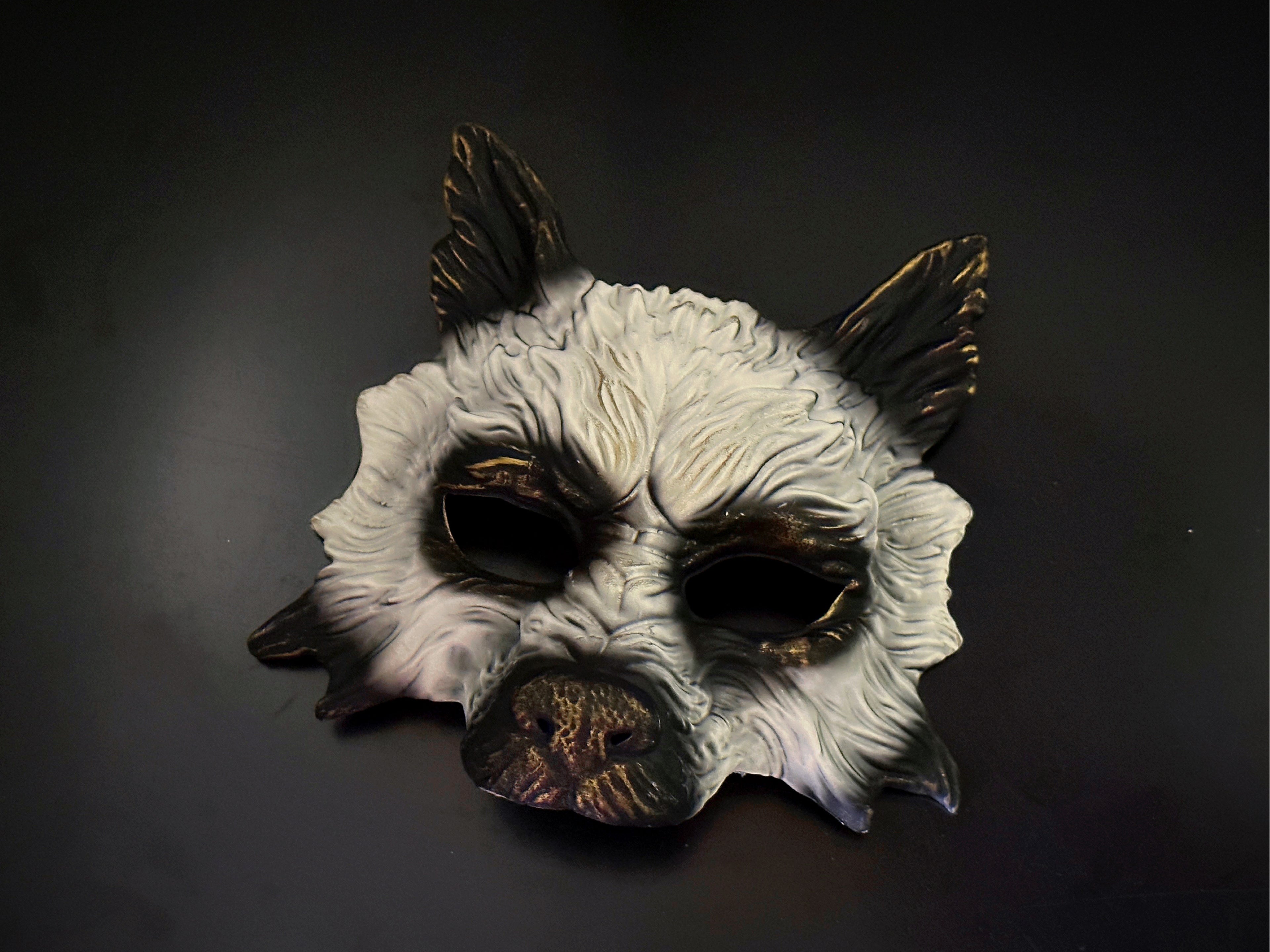 Wolf Mask - Black/Brass/White