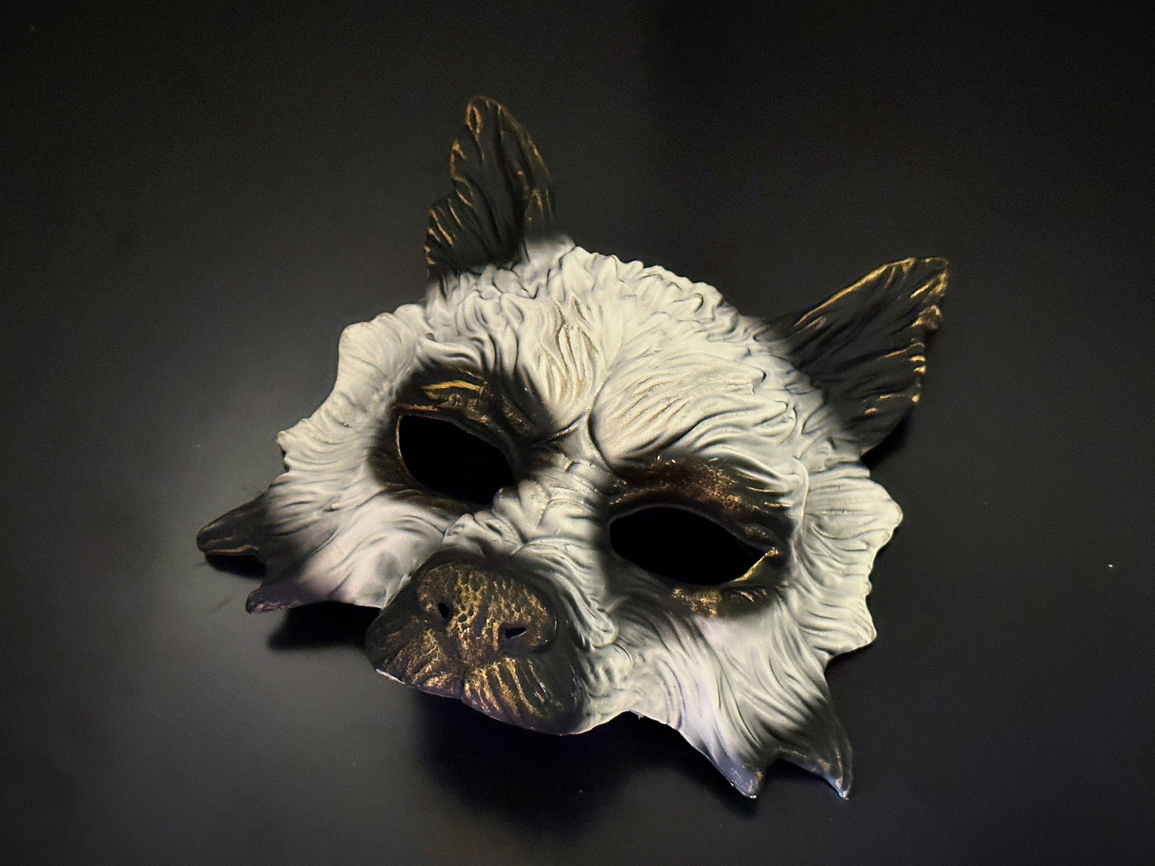 Wolf Mask - Black/Brass/White