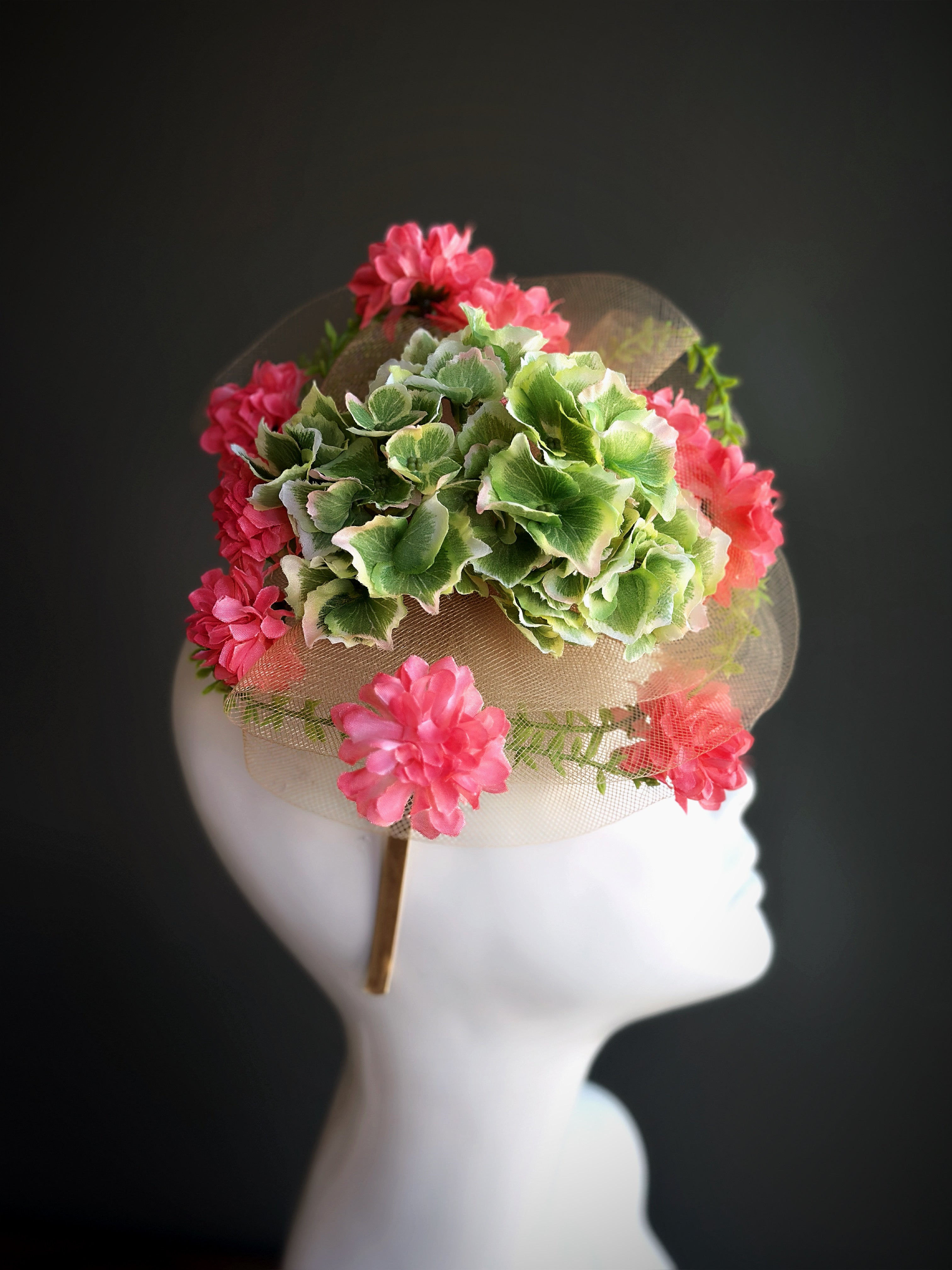Blossom Grove Fascinator - Pink/Green