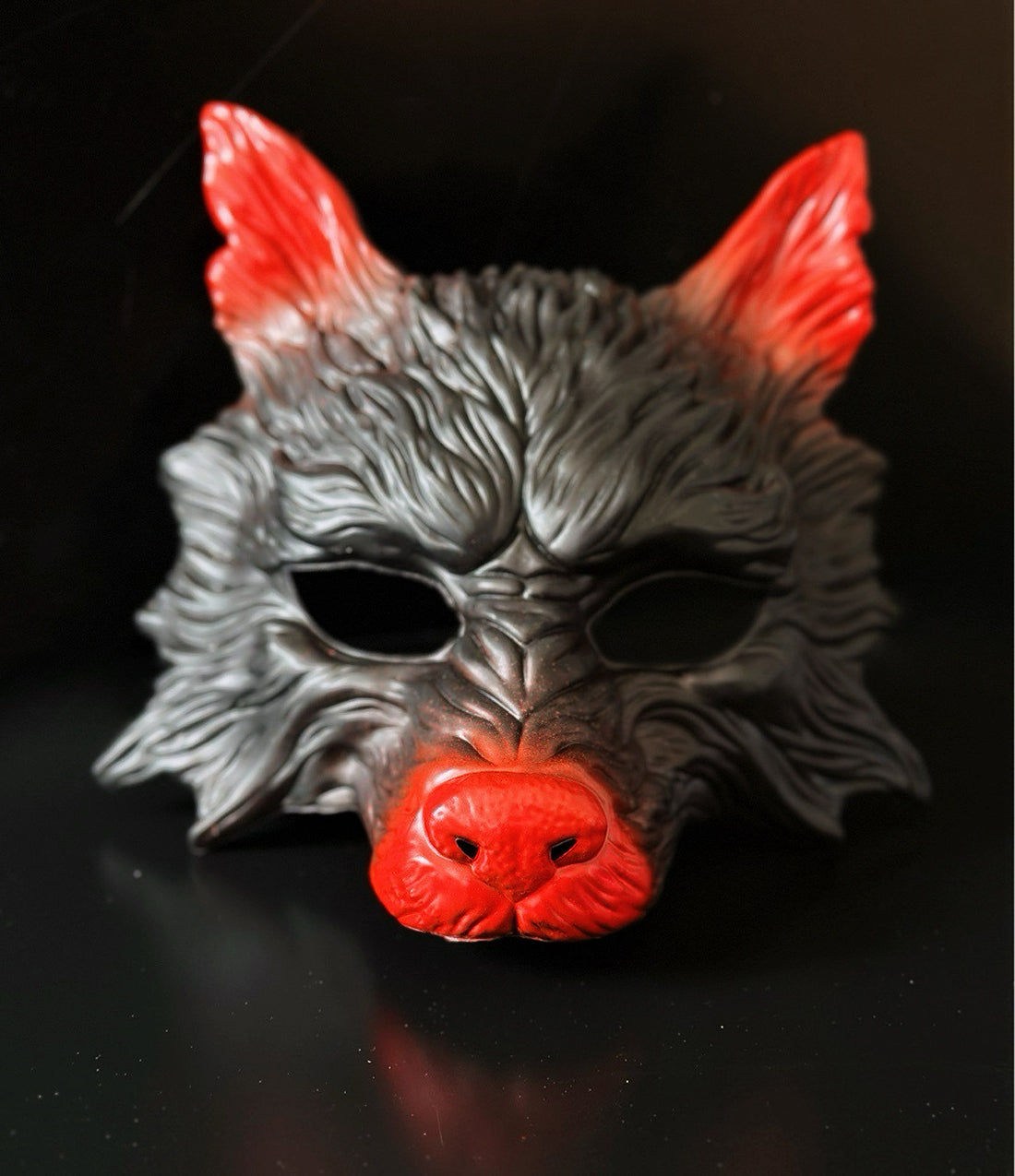 Crimson Frost Wolf and Feather Mask Set