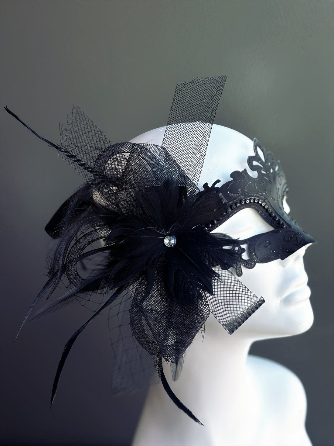 Mystique Black Mask - Black Feather