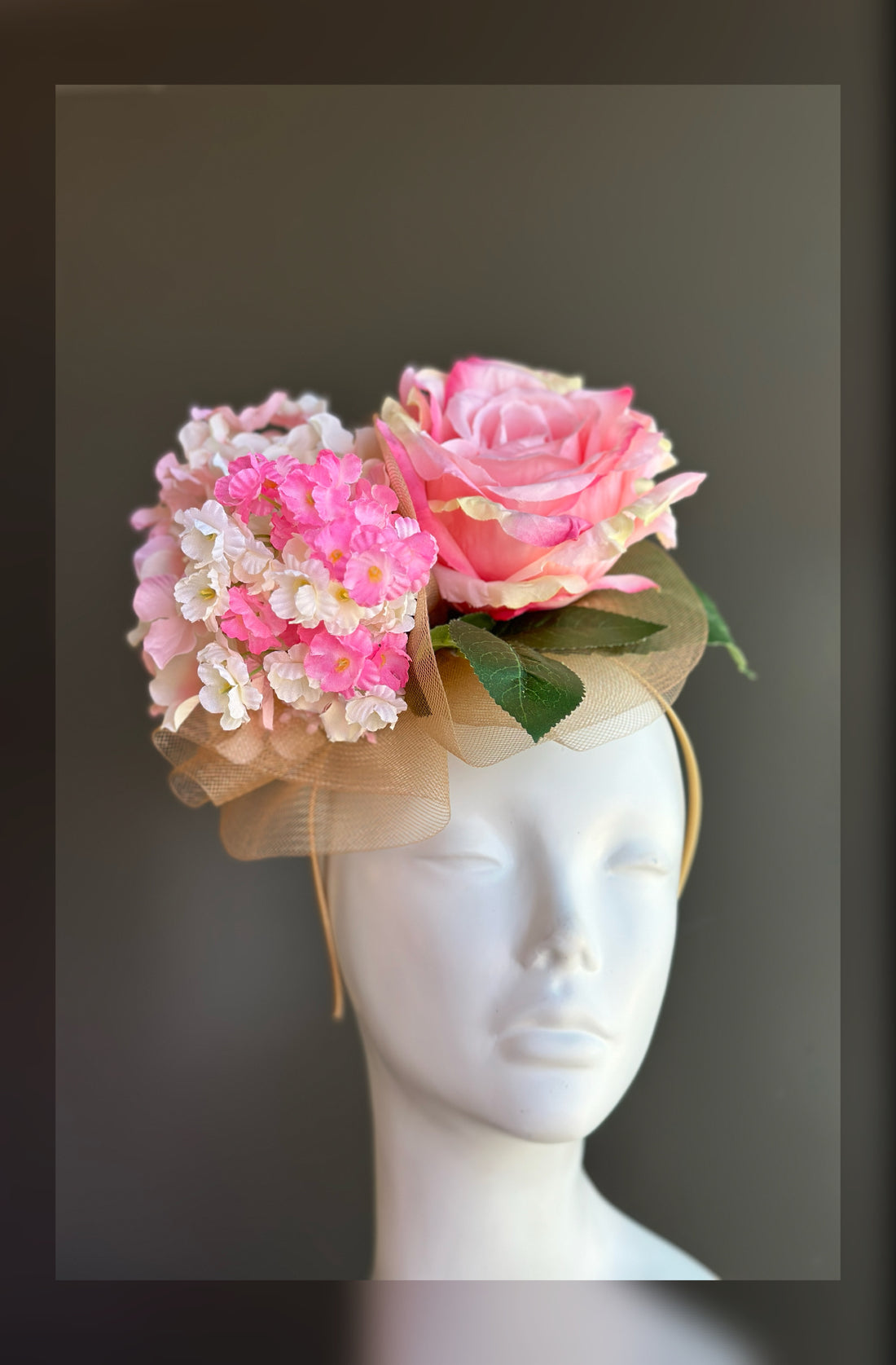 Blush Rose and Hydrangea Fascinator - Pink