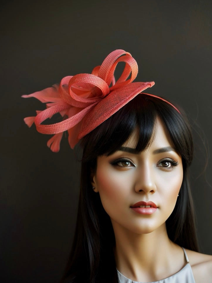 Tea Party Fascinator Hat - Coral Pink