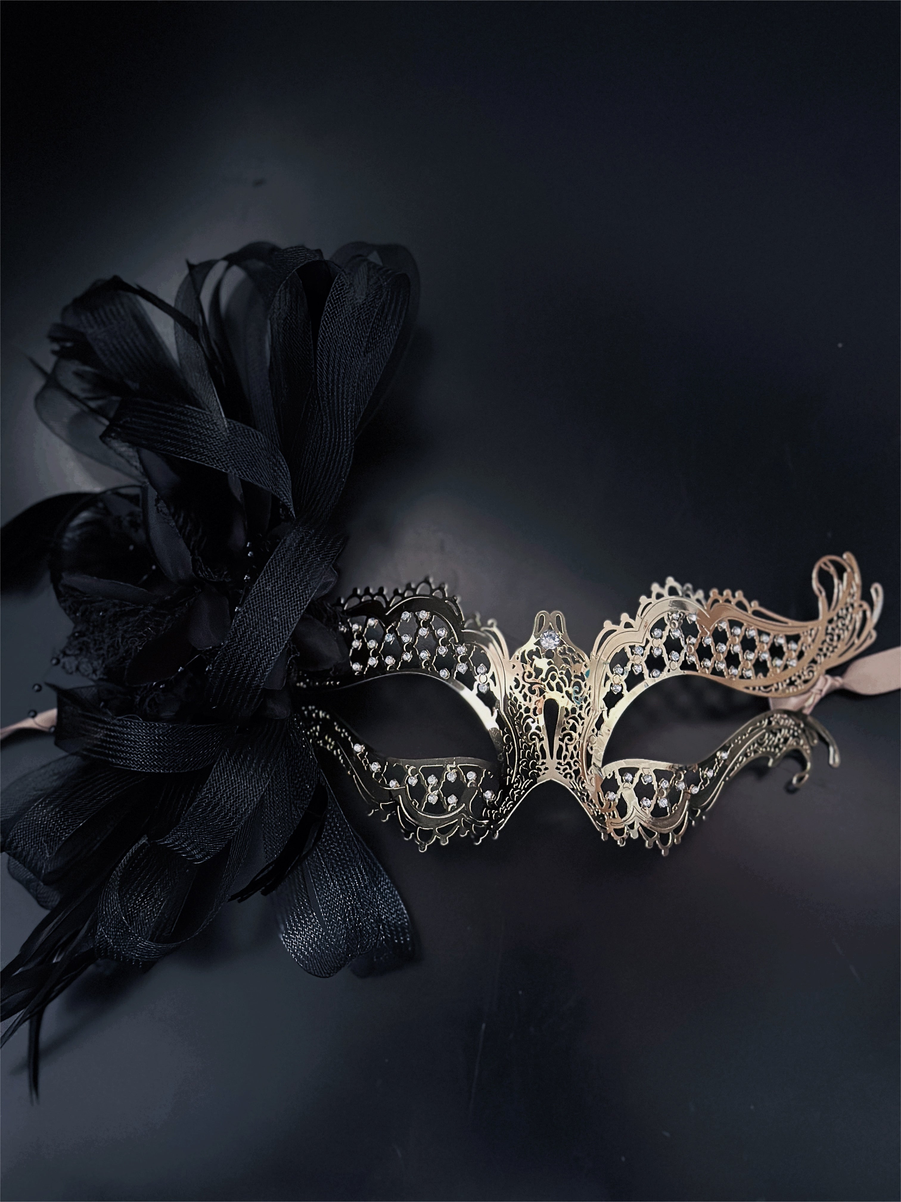 Katherine Gold Metal Mask - Black Tulle