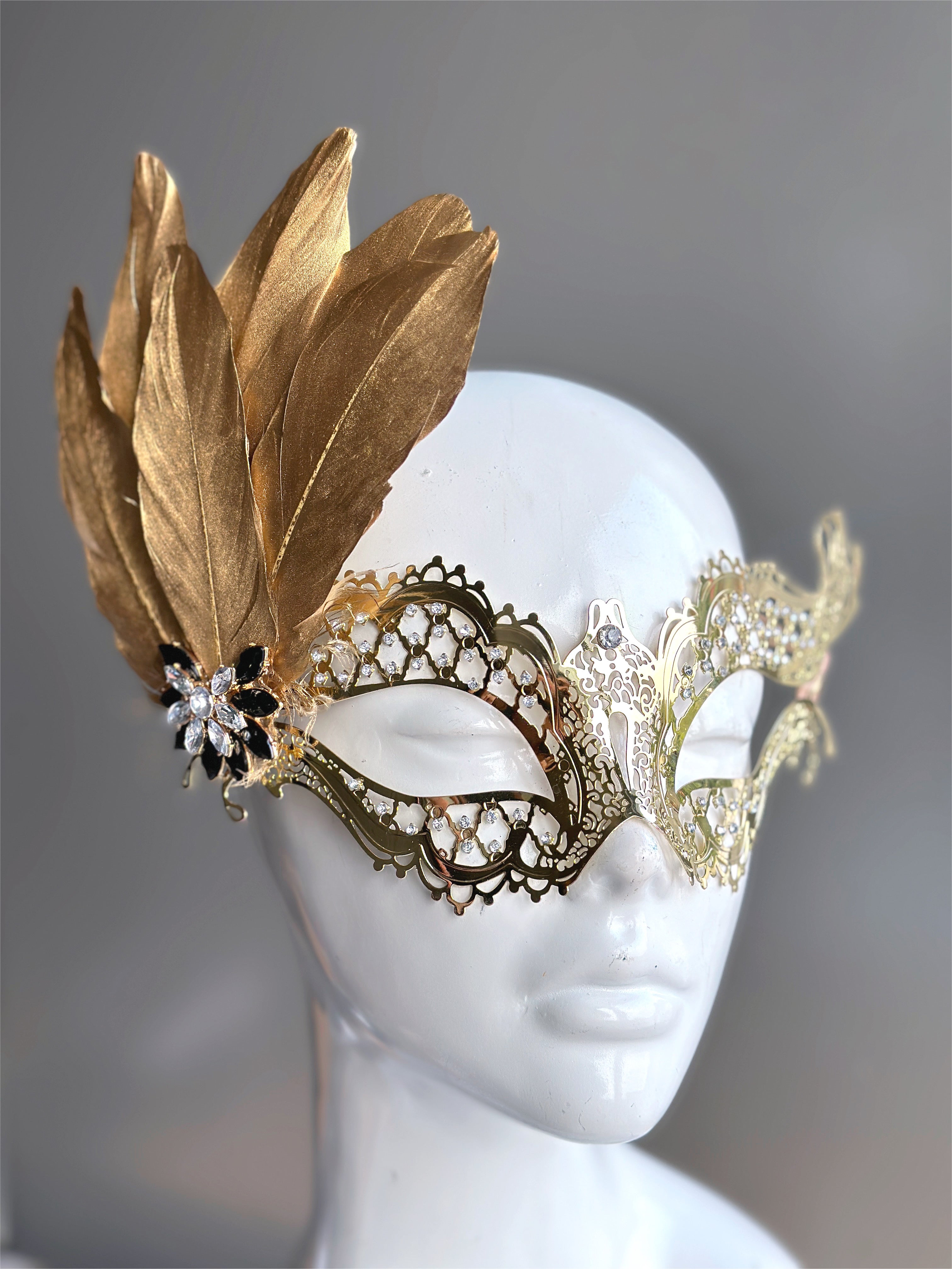 Katherine Mask - Elegant Gold Feathers