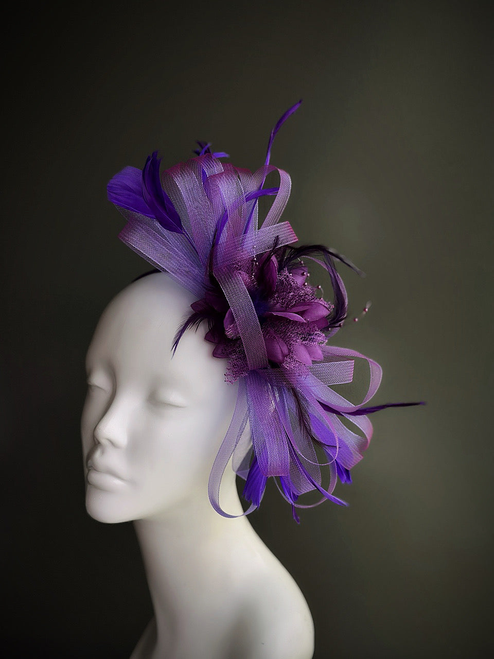 Feather Tulle Hairpiece - Purple