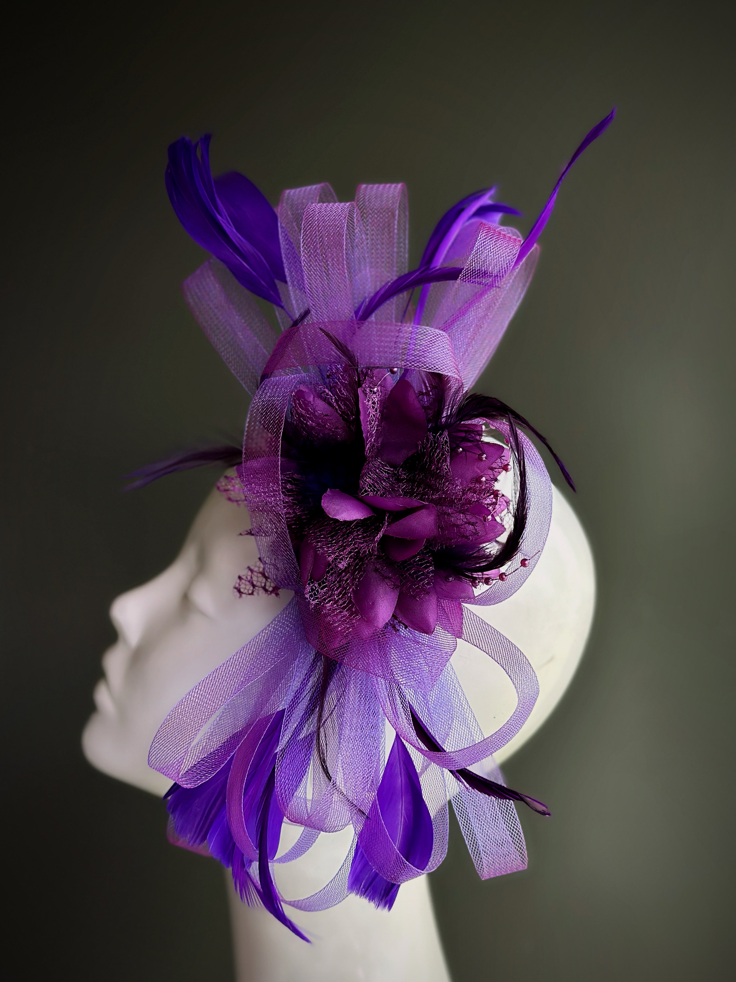 Feather Tulle Hairpiece - Purple