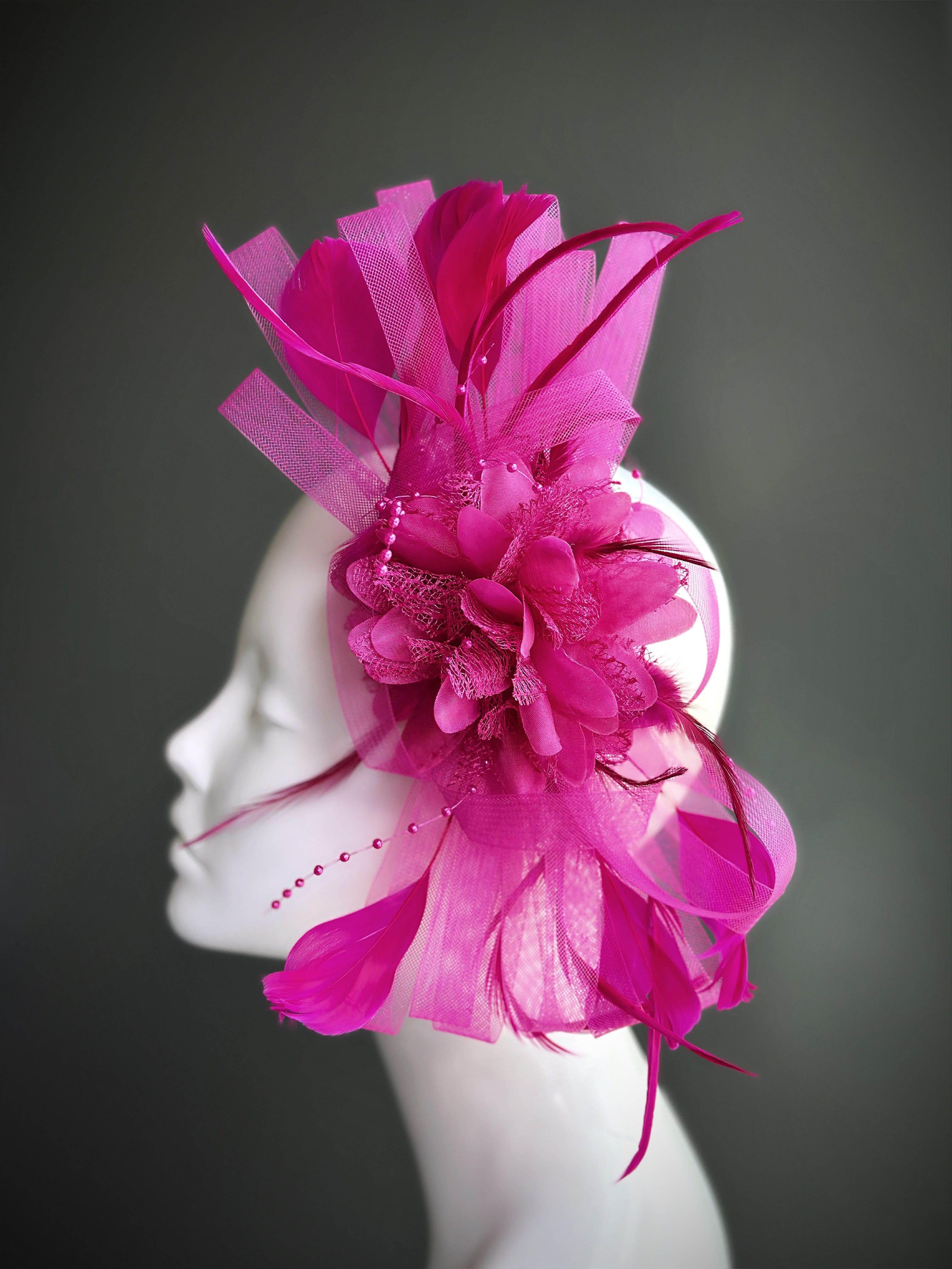 Feather Tulle Hairpiece - Hot Pink