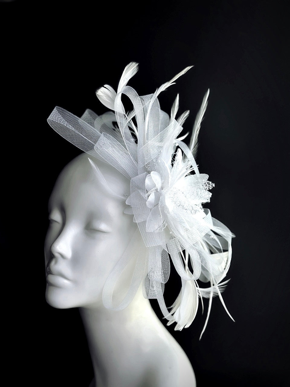 Feather Tulle Hairpiece - White
