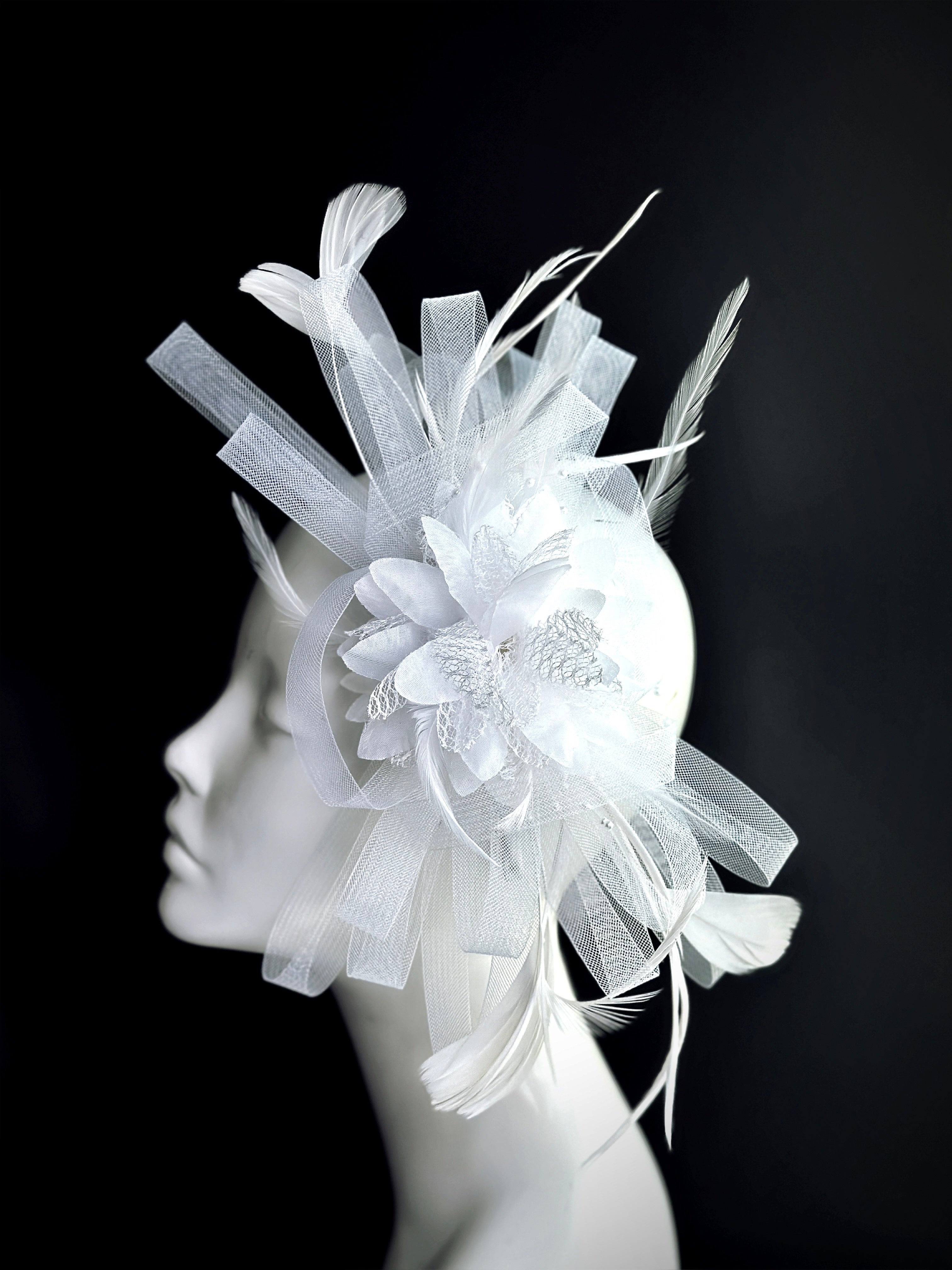 Feather Tulle Hairpiece - White