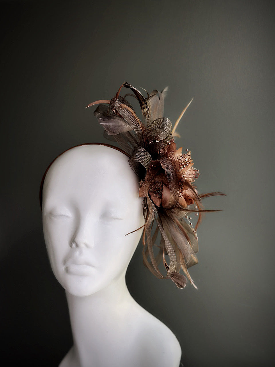 Feather Tulle Hairpiece - Brown