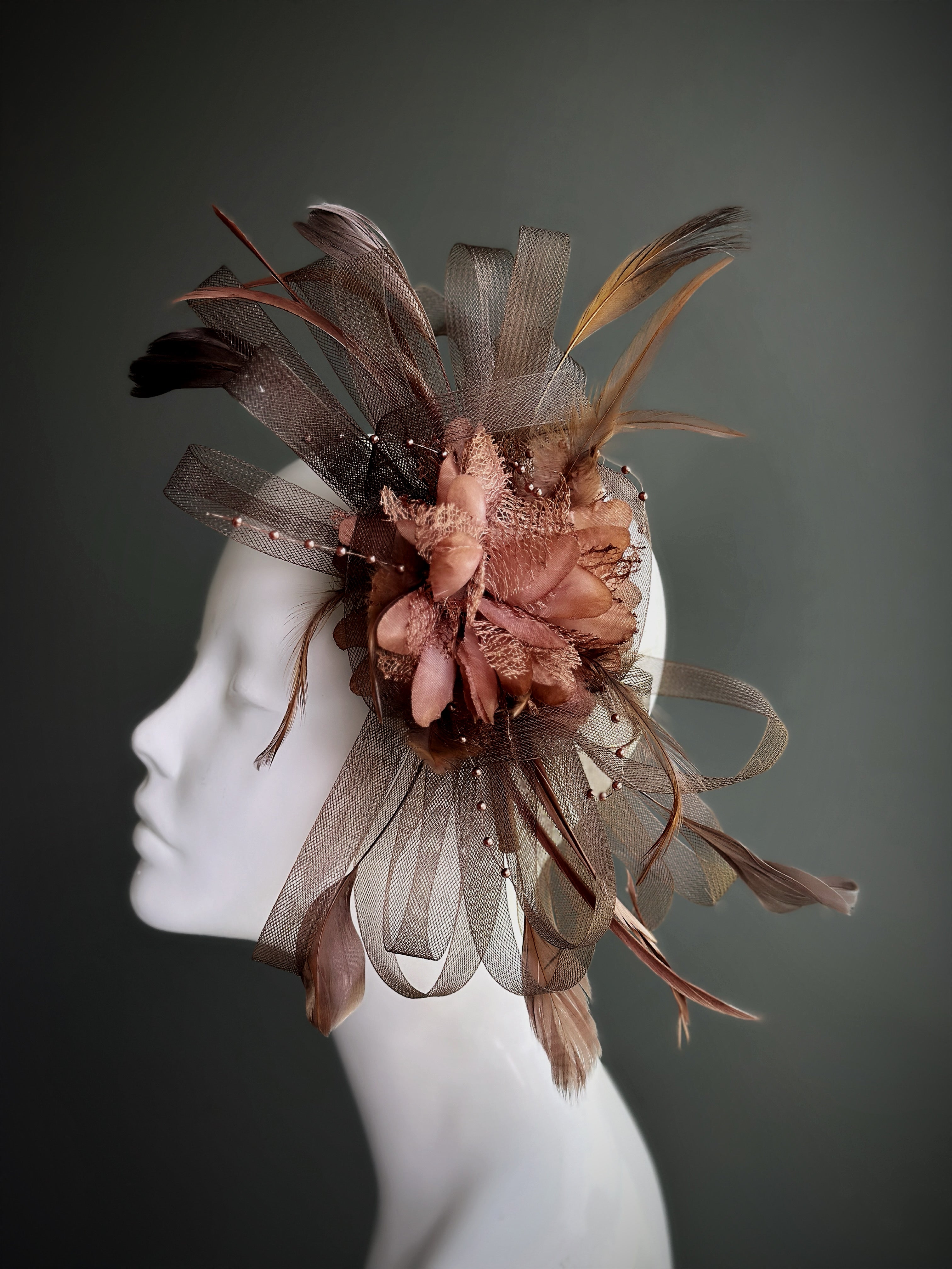 Feather Tulle Hairpiece - Brown