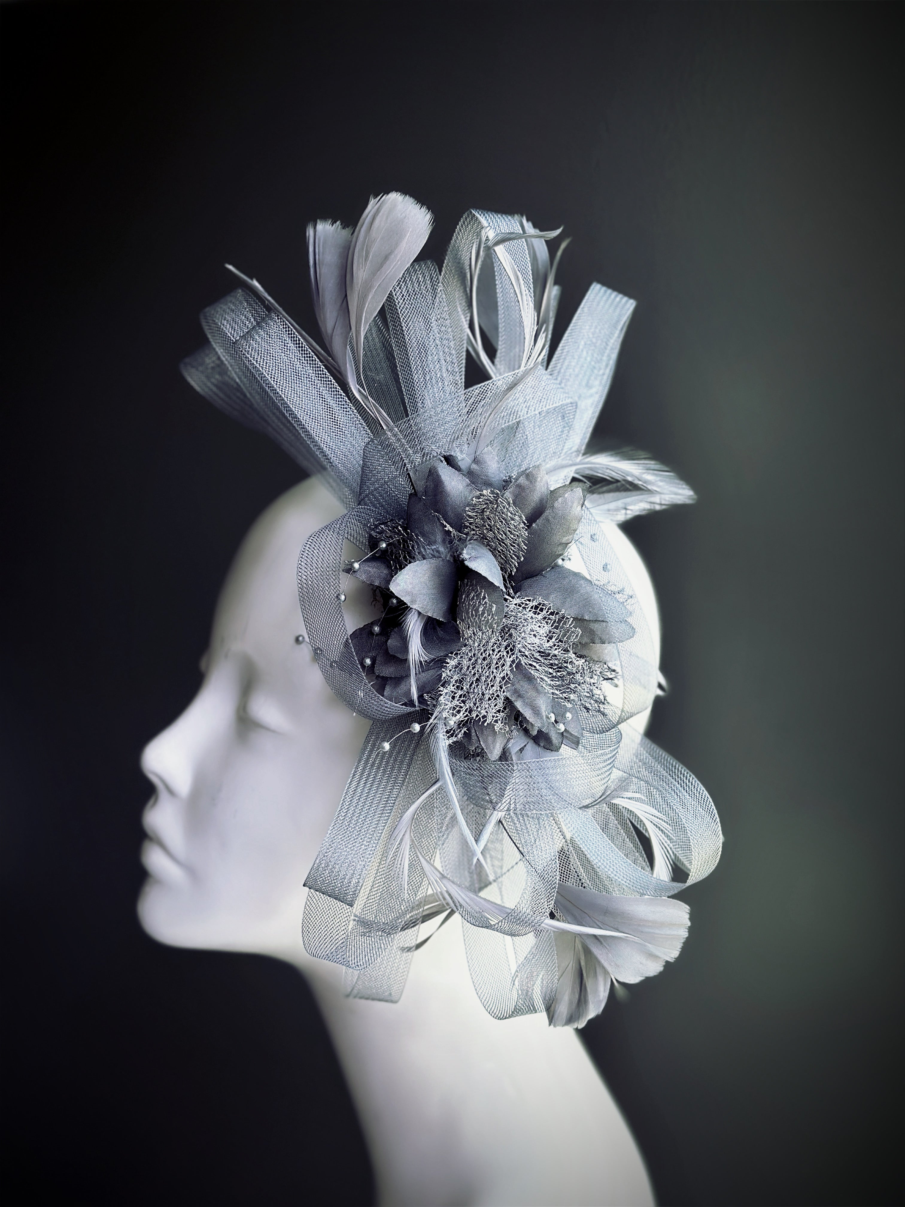 Feather Tulle Hairpiece - Dark Gray