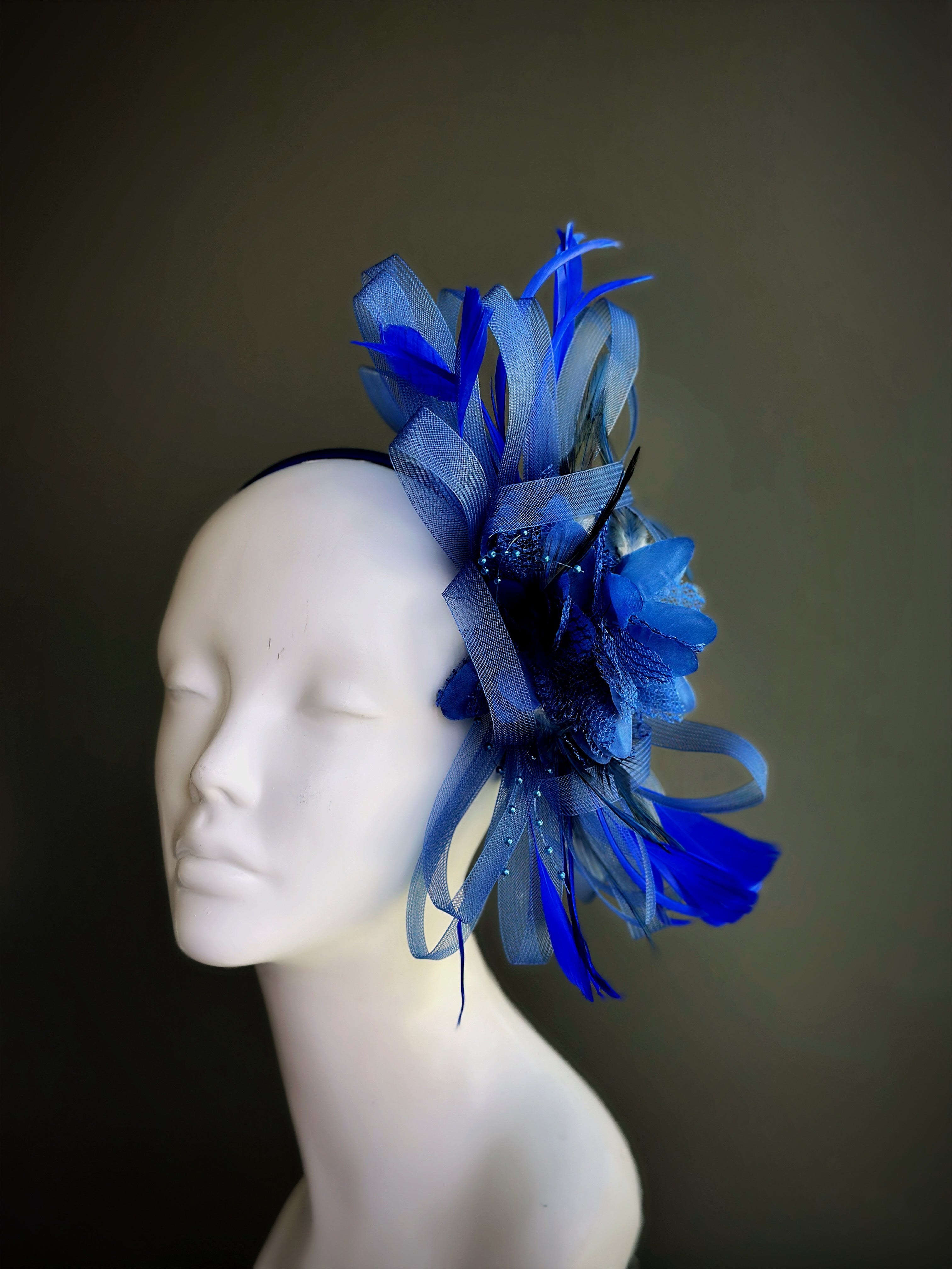 Feather Tulle Hairpiece - Blue