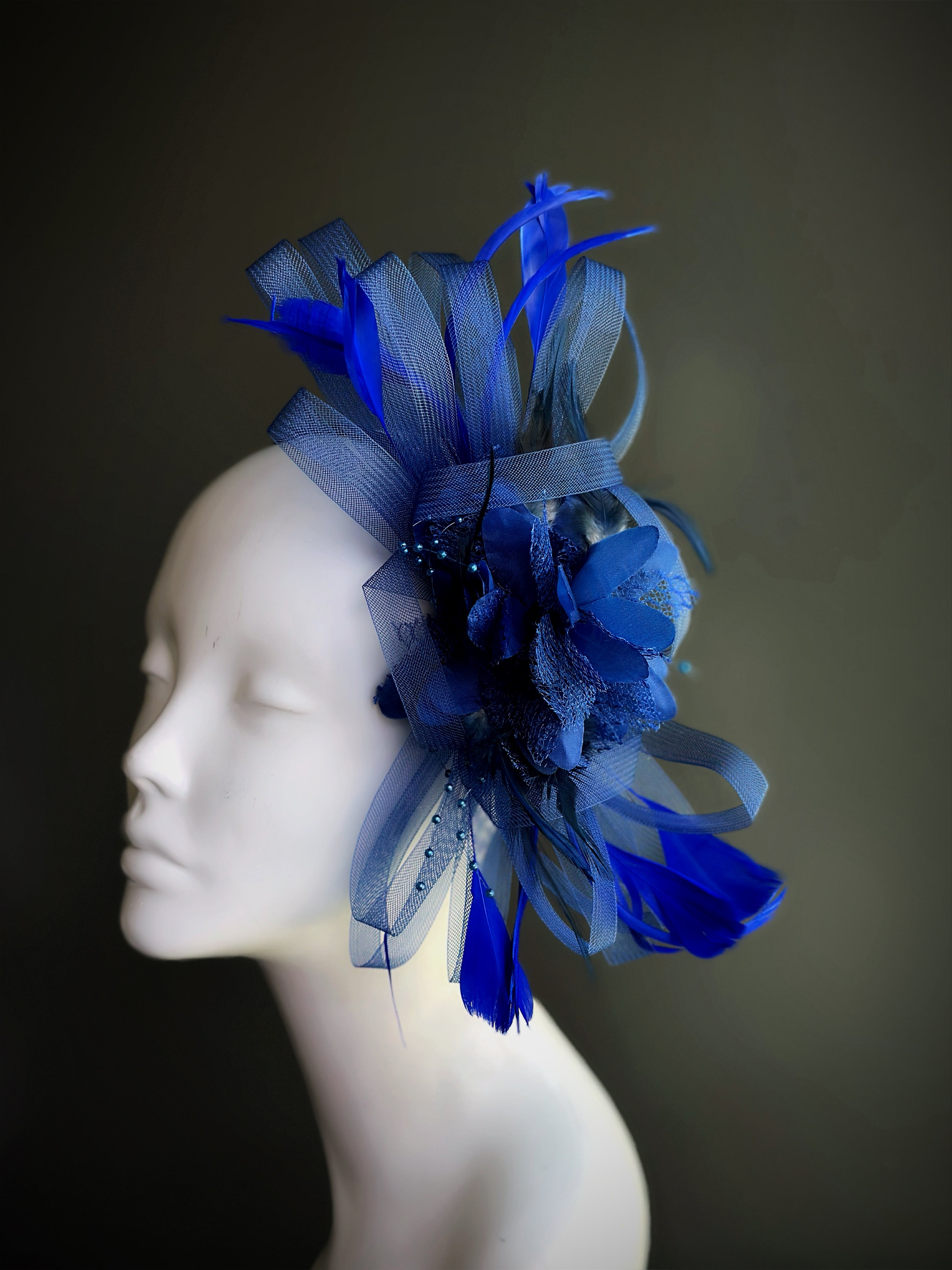 Feather Tulle Hairpiece - Blue