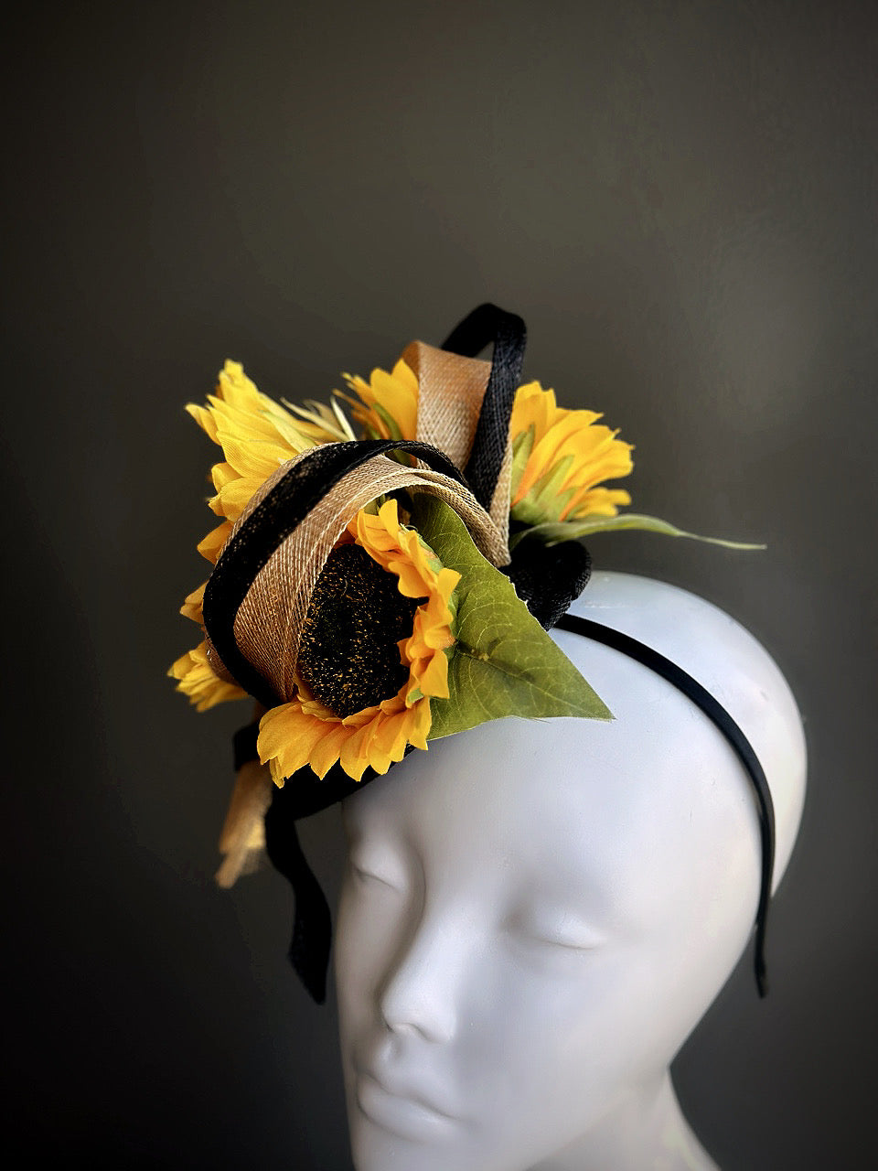 Sunflower Heart Fascinator Hat - Yellow