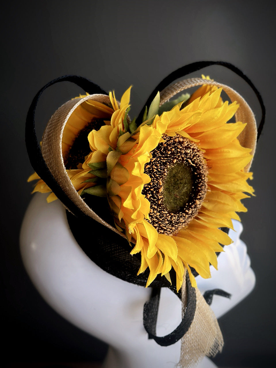 Sunflower Heart Fascinator Hat - Yellow