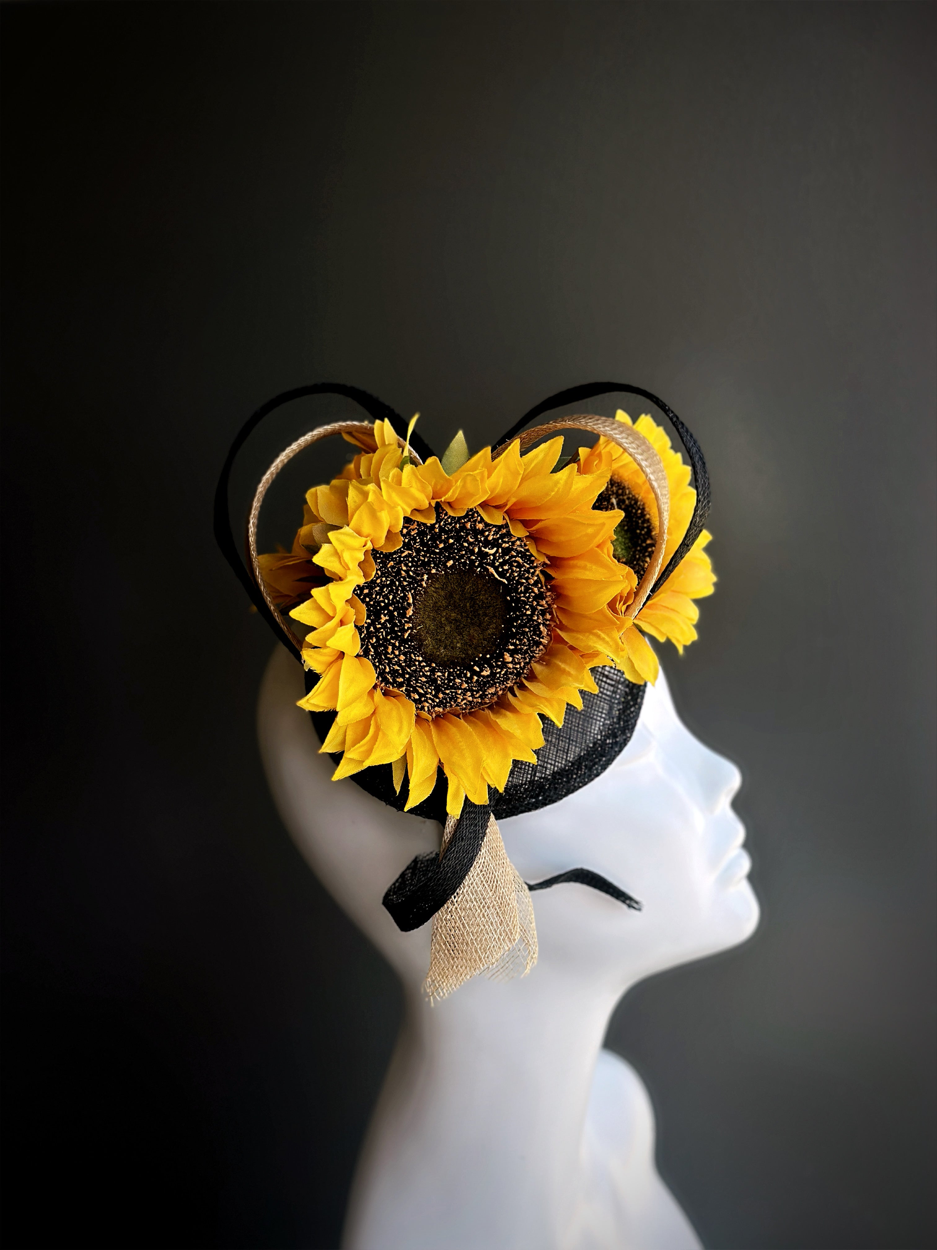 Sunflower Heart Fascinator Hat - Yellow