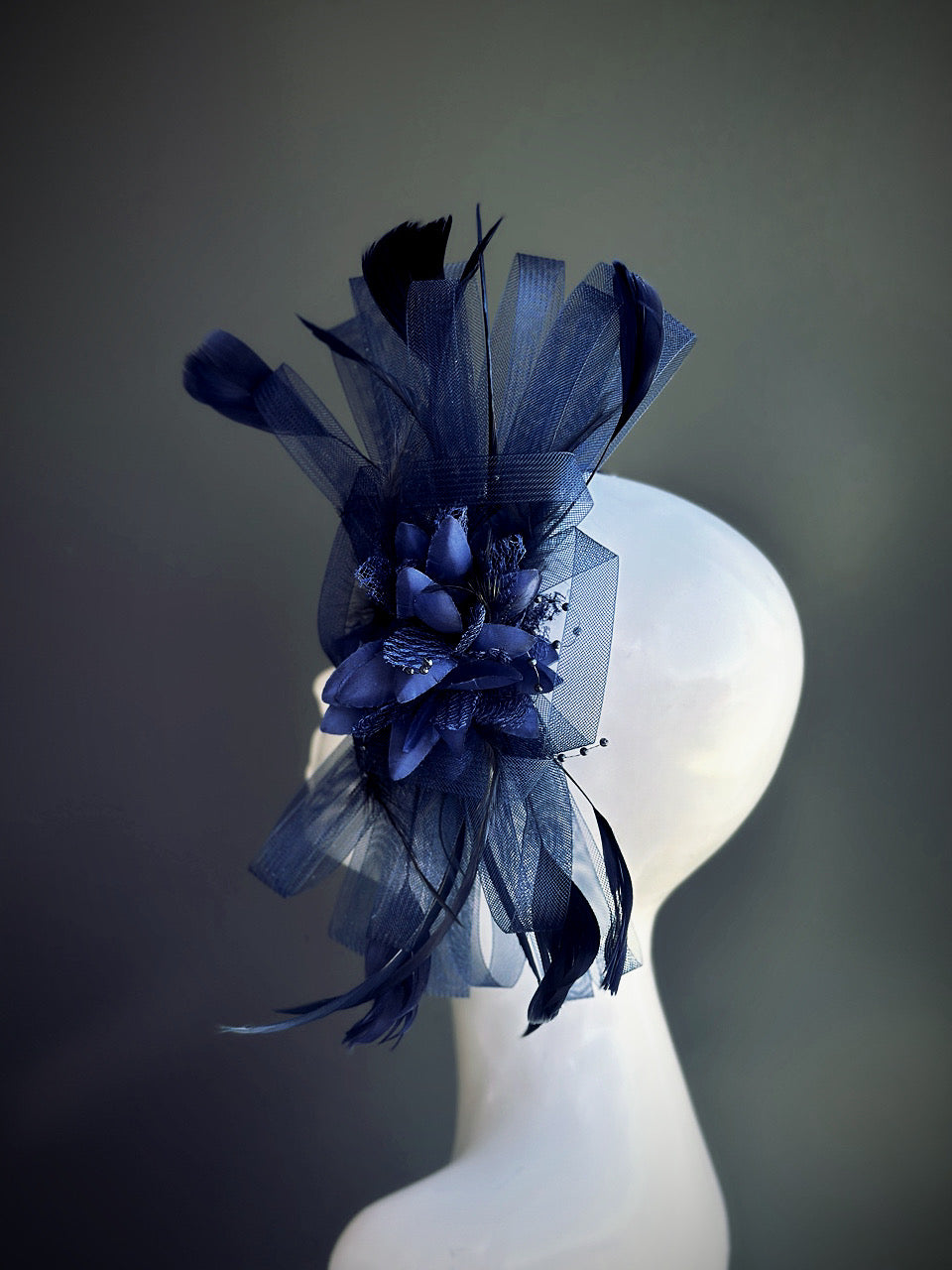 Feather Tulle Hairpiece - Navy