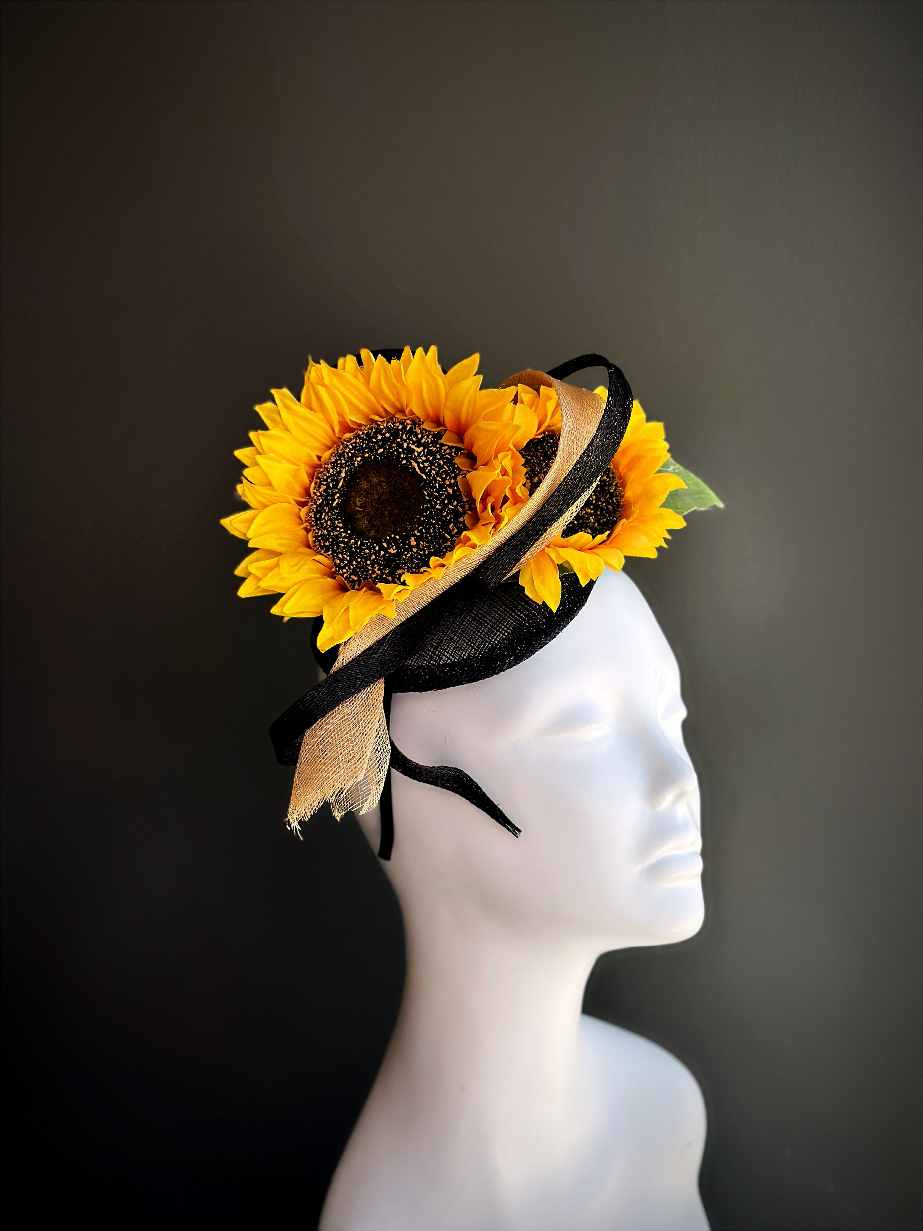 Sunflower Heart Fascinator Hat - Yellow