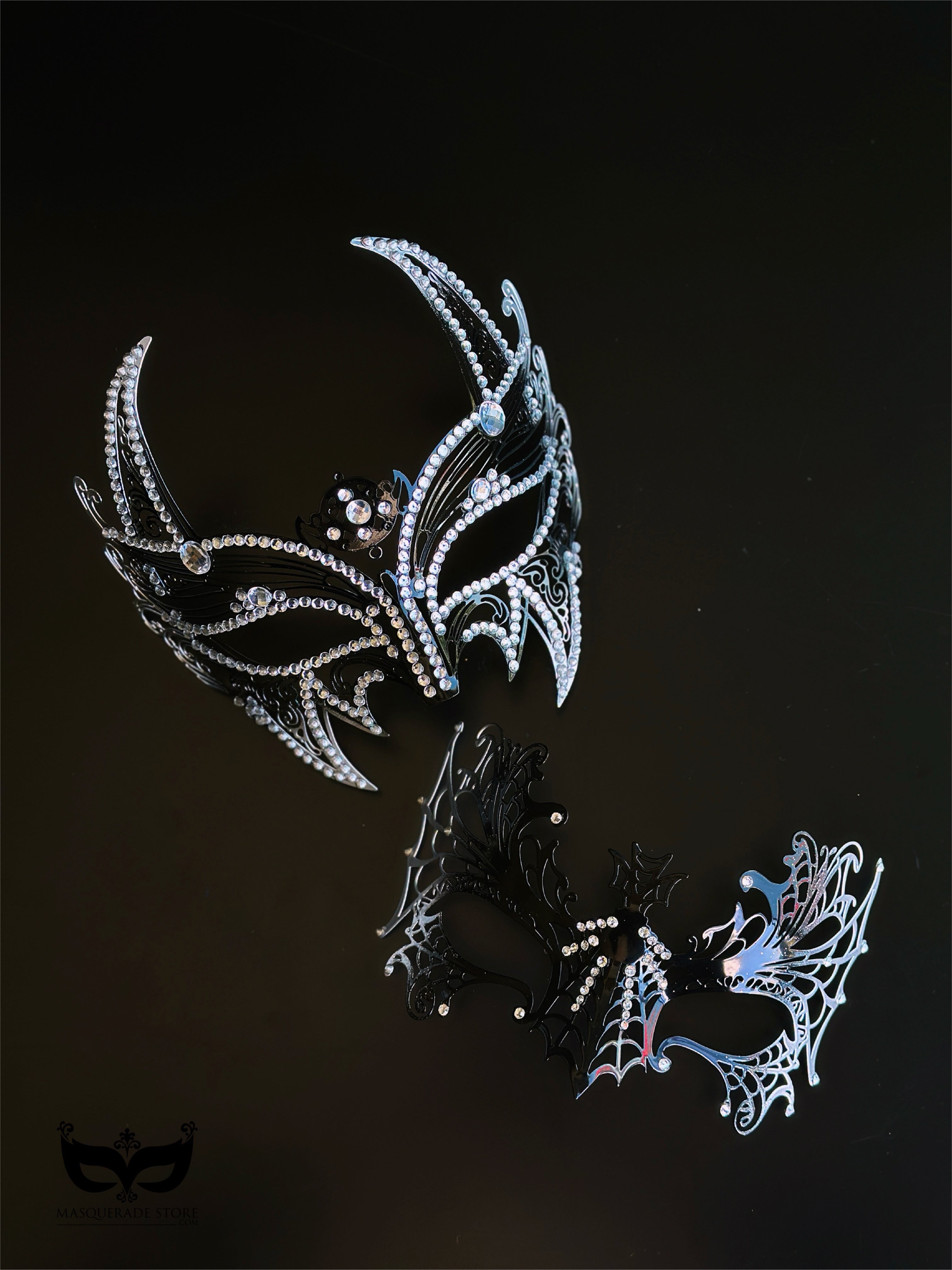Silver Eclipse Horned Mask- Black & Silver