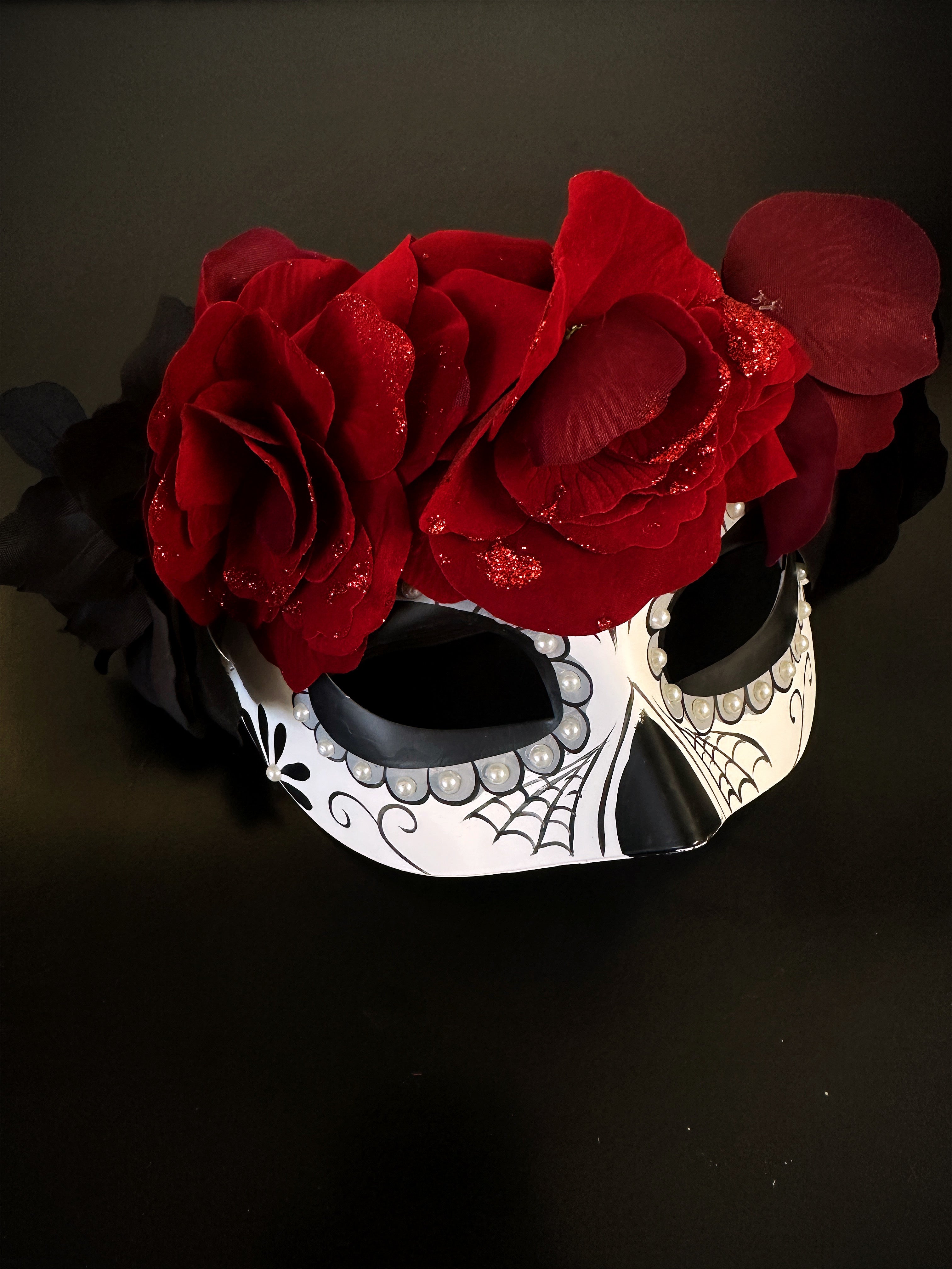Floral Sugar Skull Mask - Red/Black