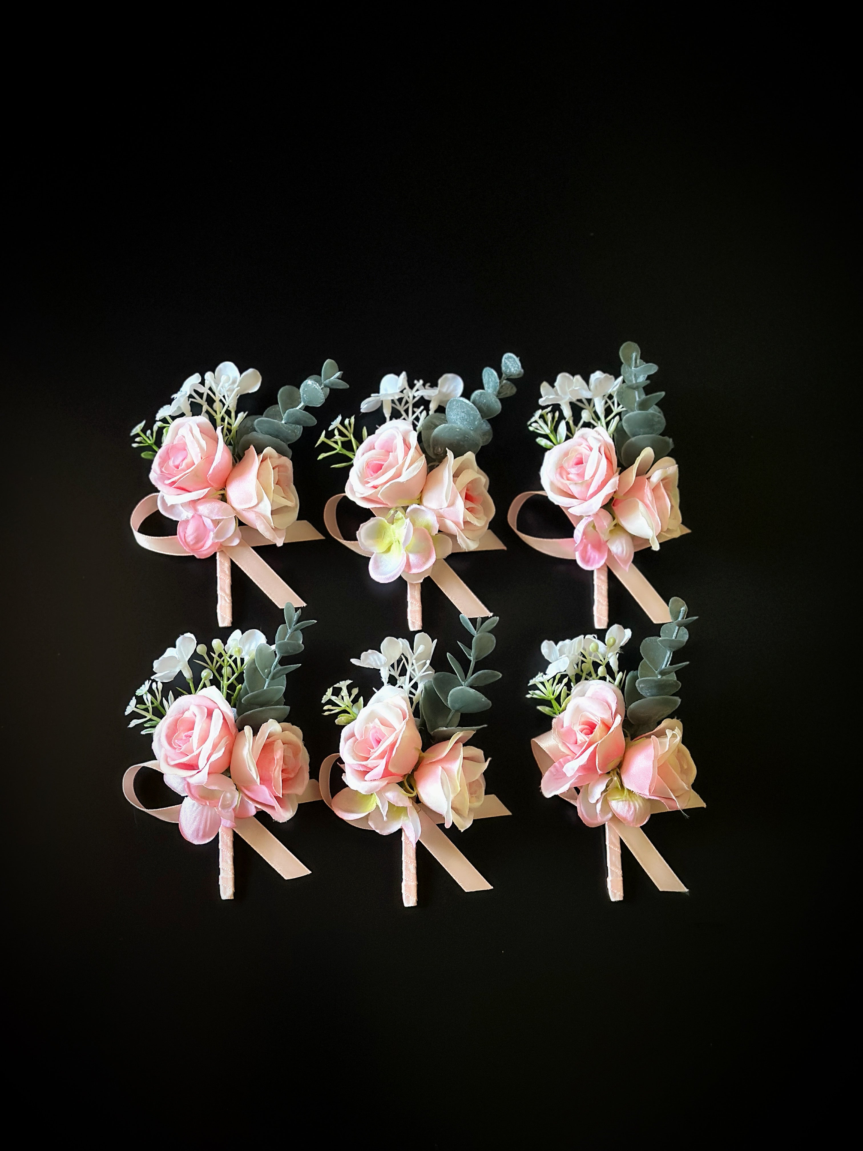Wedding Boutonniere Set - 6 PCS - Light Pink Green