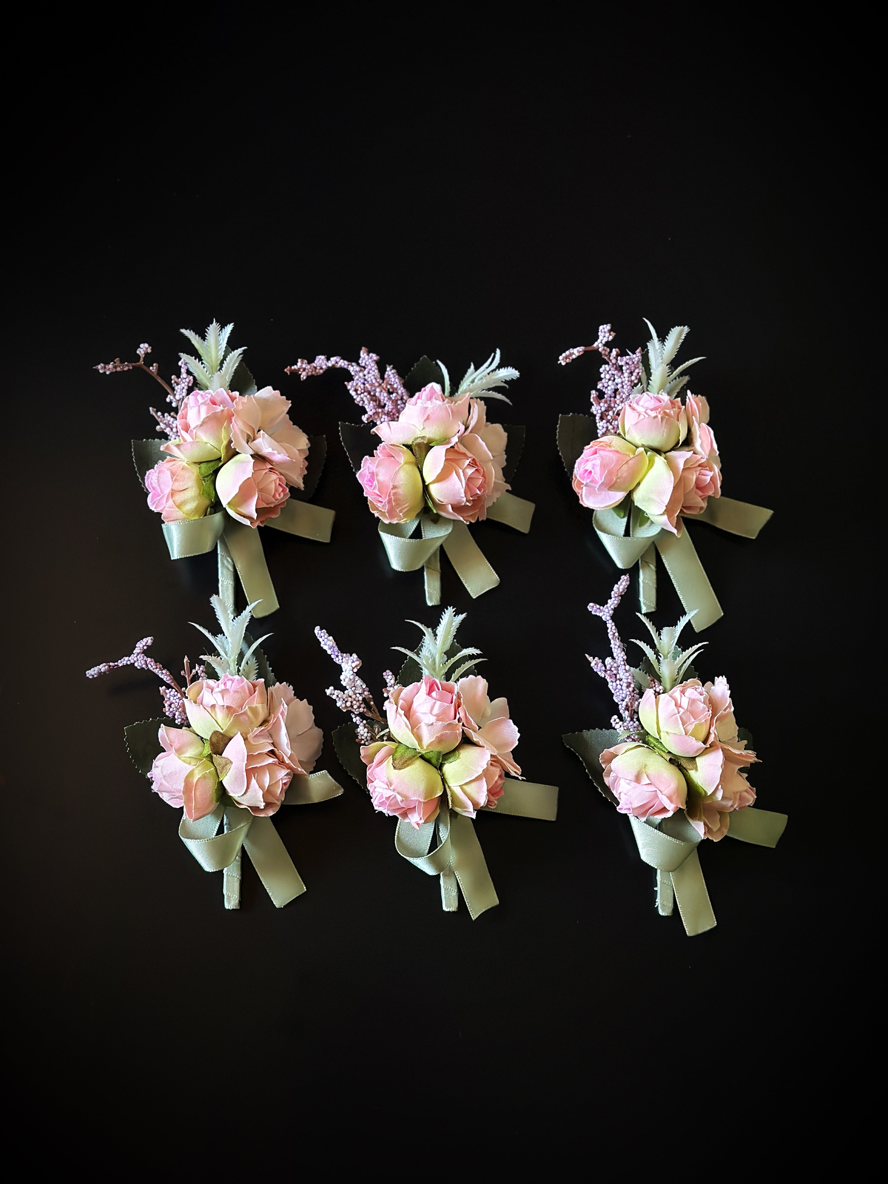 Wedding Boutonniere Set - 6 PCS - Pink Green Purple