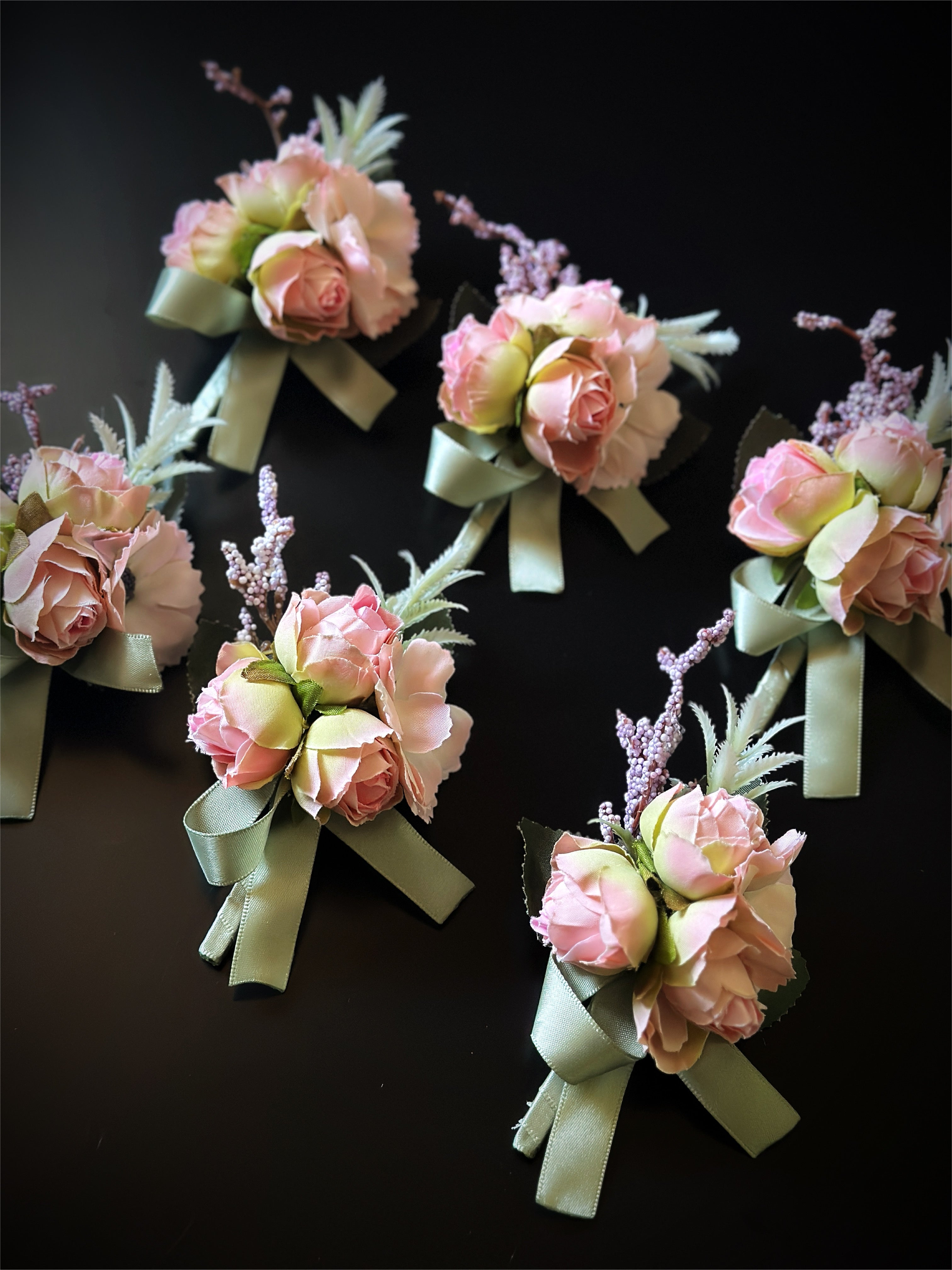 Wedding Boutonniere Set - 6 PCS - Pink Green Purple