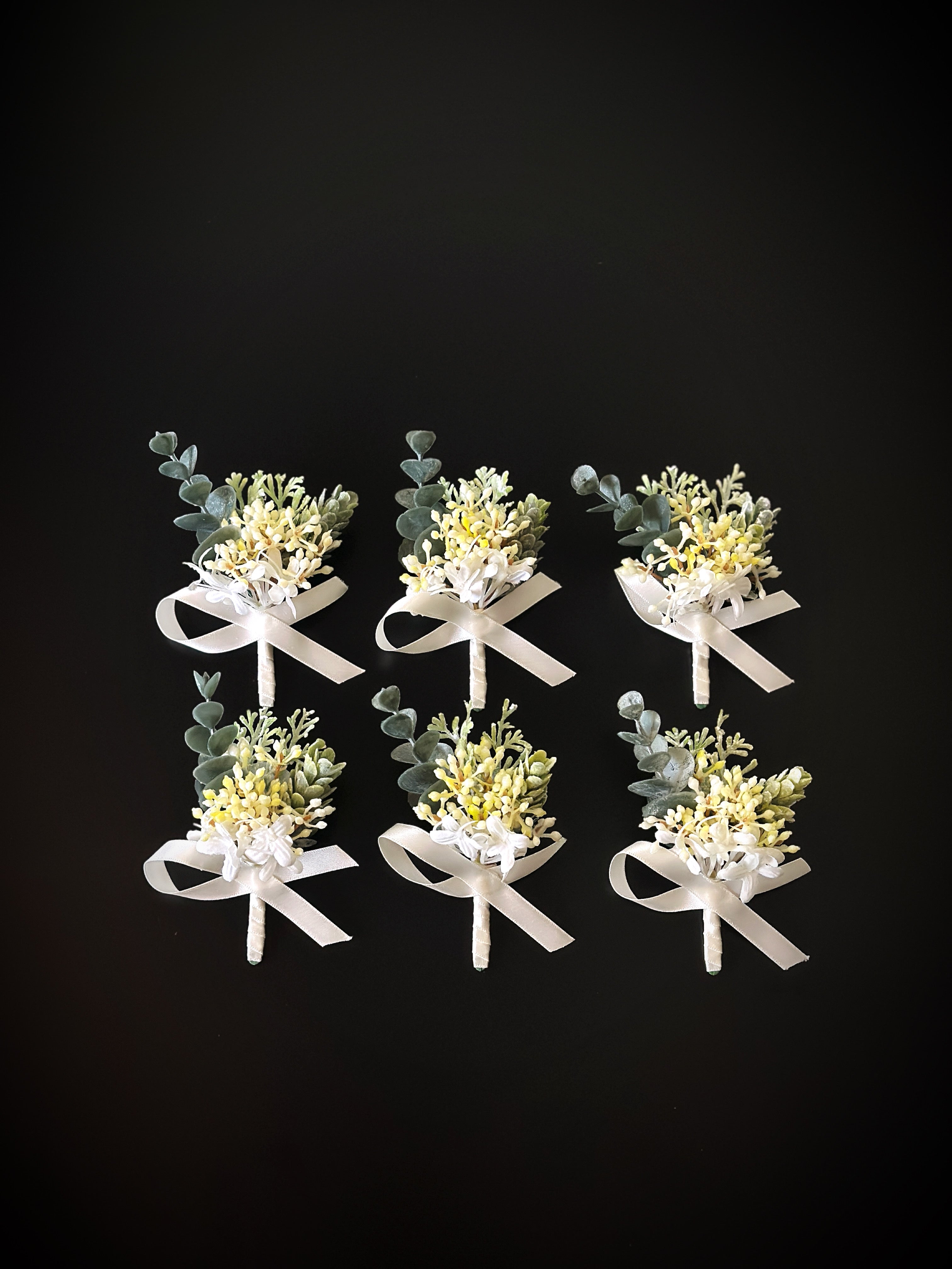 Wedding Boutonniere Set - 6 PCS - Yellow White